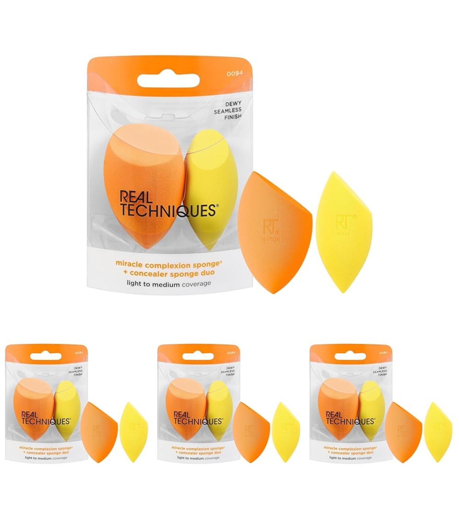 Real Techniques Miracle Complexion Sponge + Concealer Sponge Duo Makeup Blending Sponges For Foundation & Concealer Offers Light To Medium Coverage Natural Dewy Makeup Latex-Free Foam 2 Count 2 count (Pack of 4) Miracle Complexion Sponge and Concealer Spo - Buy Online on GoSupps.com