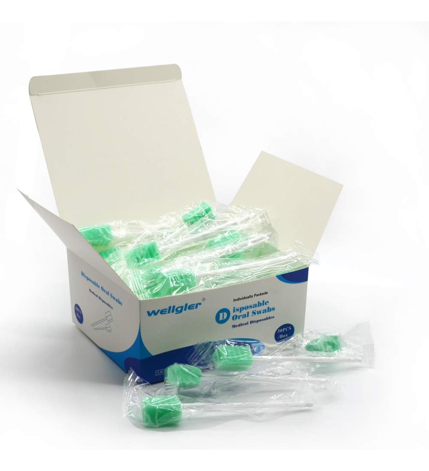 Wellgler Disposable Oral Swabs - Sterile Sponge Mouth Swabs (50pcs Sky Blue) - Individually Wrapped for Optimal Hygiene - Buy Online on GoSupps.com