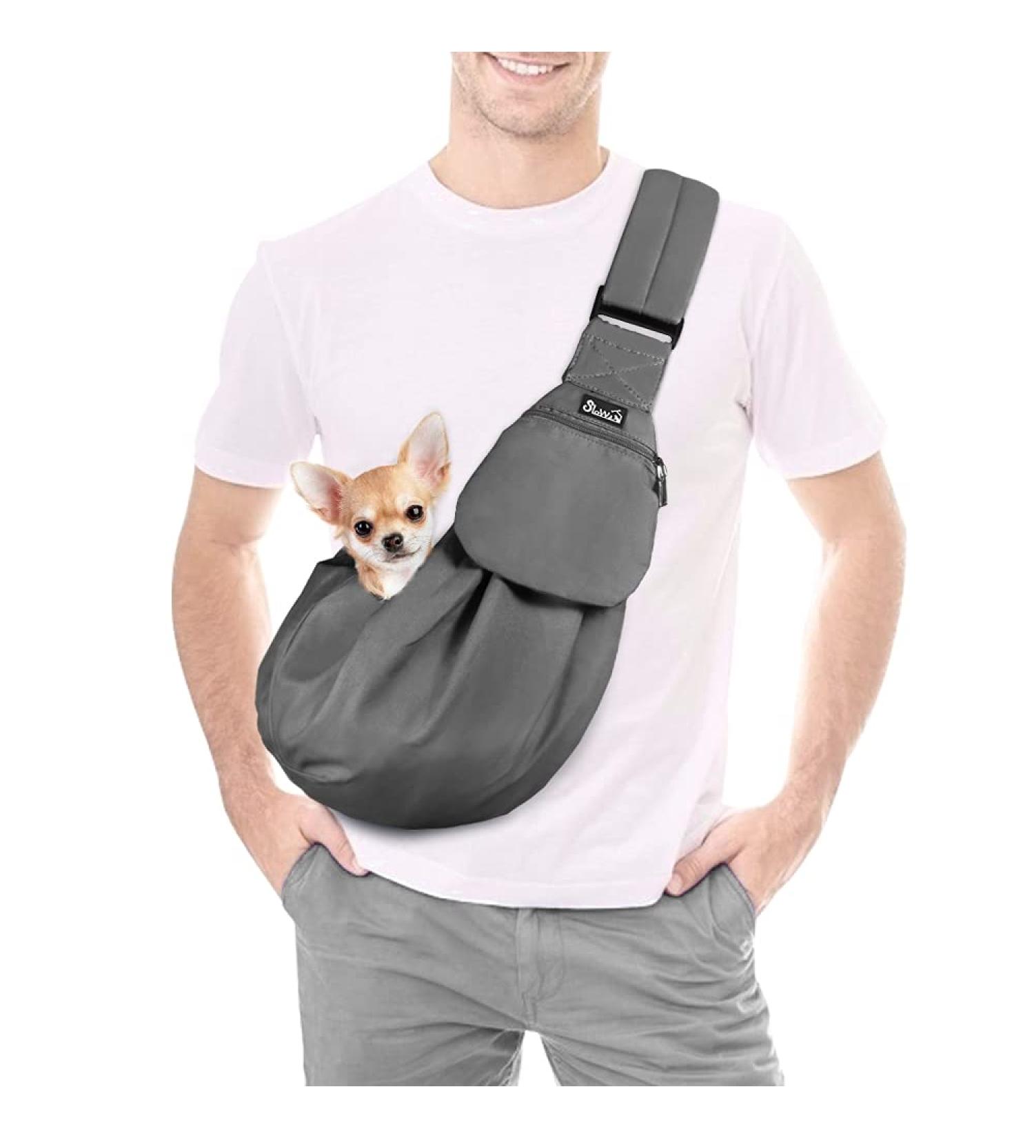 Slowton Dog Carrier Bag | Adjustable Padded Shoulder Strap | Gray Pet Bag for Outdoor Walks & Excursions (S: 1.3-3.6kg) - Buy Online on GoSupps.com