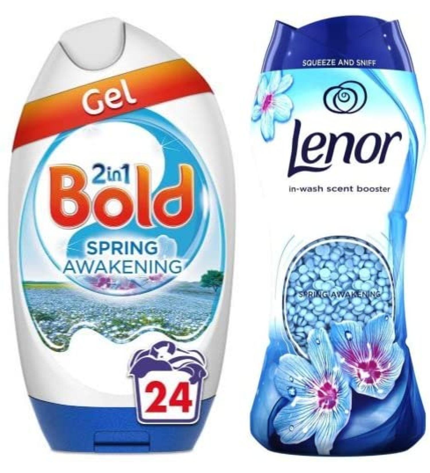 Bold 2in1 Washing Liquid Gel 24 Washes 840 ml + Lenor in-Wash Scent Booster Beads 176 gr Spring Awakening Bundle Scent - Buy Online on GoSupps.com