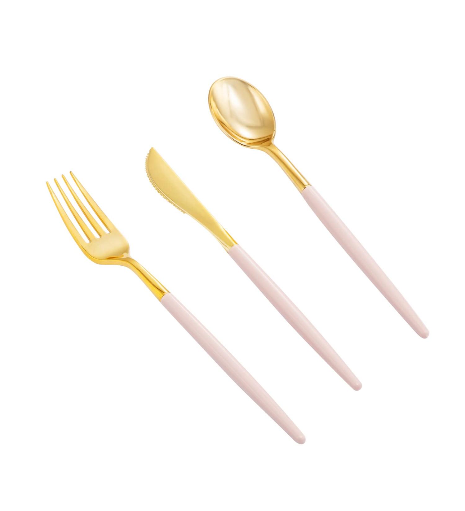 90 Piece Gold Plastic Silverware Set with Pink Handles - Perfect for Parties and Weddings - Buy Online on GoSupps.com