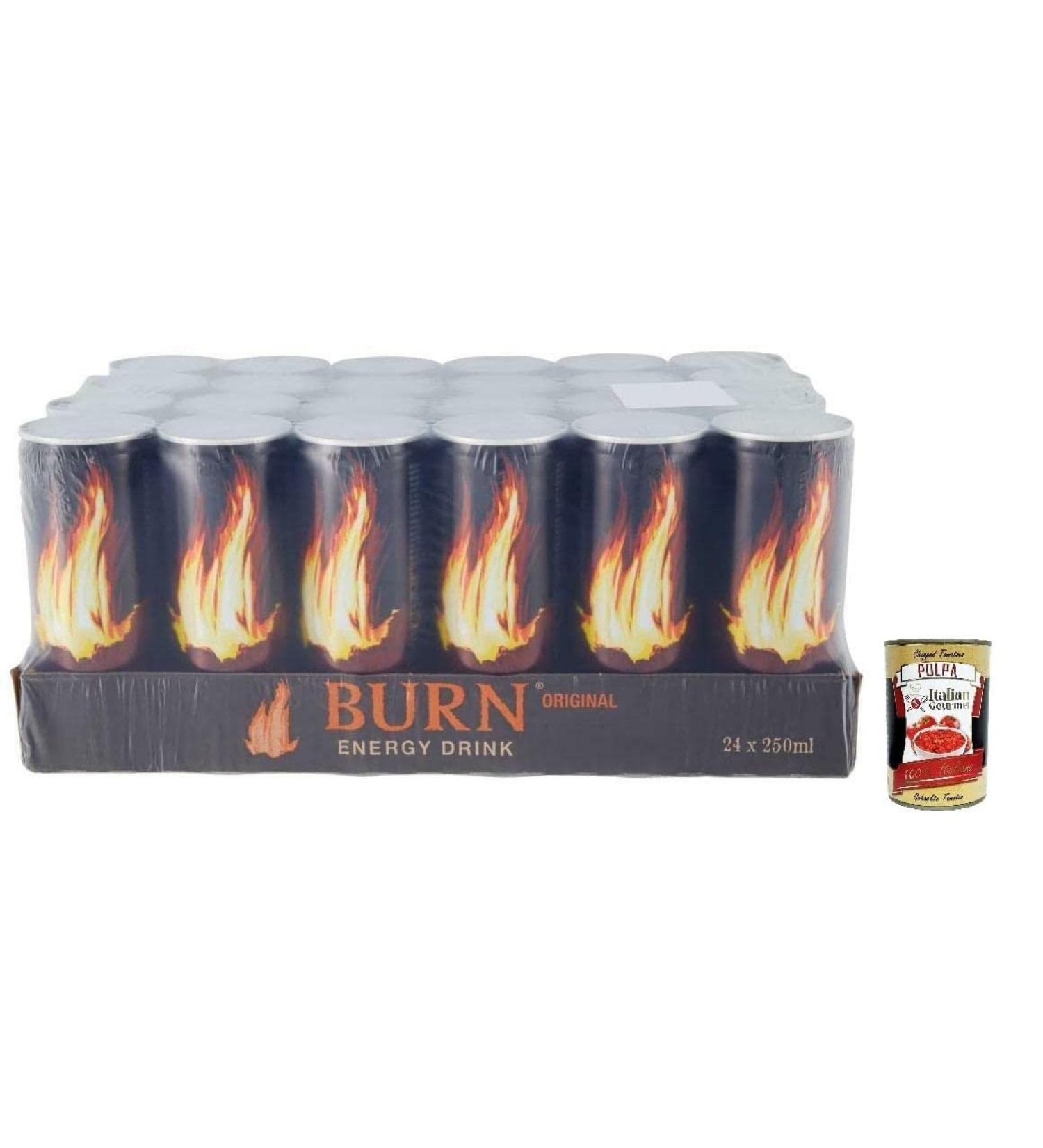  Italian Gourmet E.R. Burn Energy Drink Original Carbonated Energy Drinks with Taurine Caffeine Guarana and B Vitamins 24 x 250 ml Disposable Box + Italian Gourmet Polpa di Pomodoro 400 g - Buy Online on GoSupps.com
