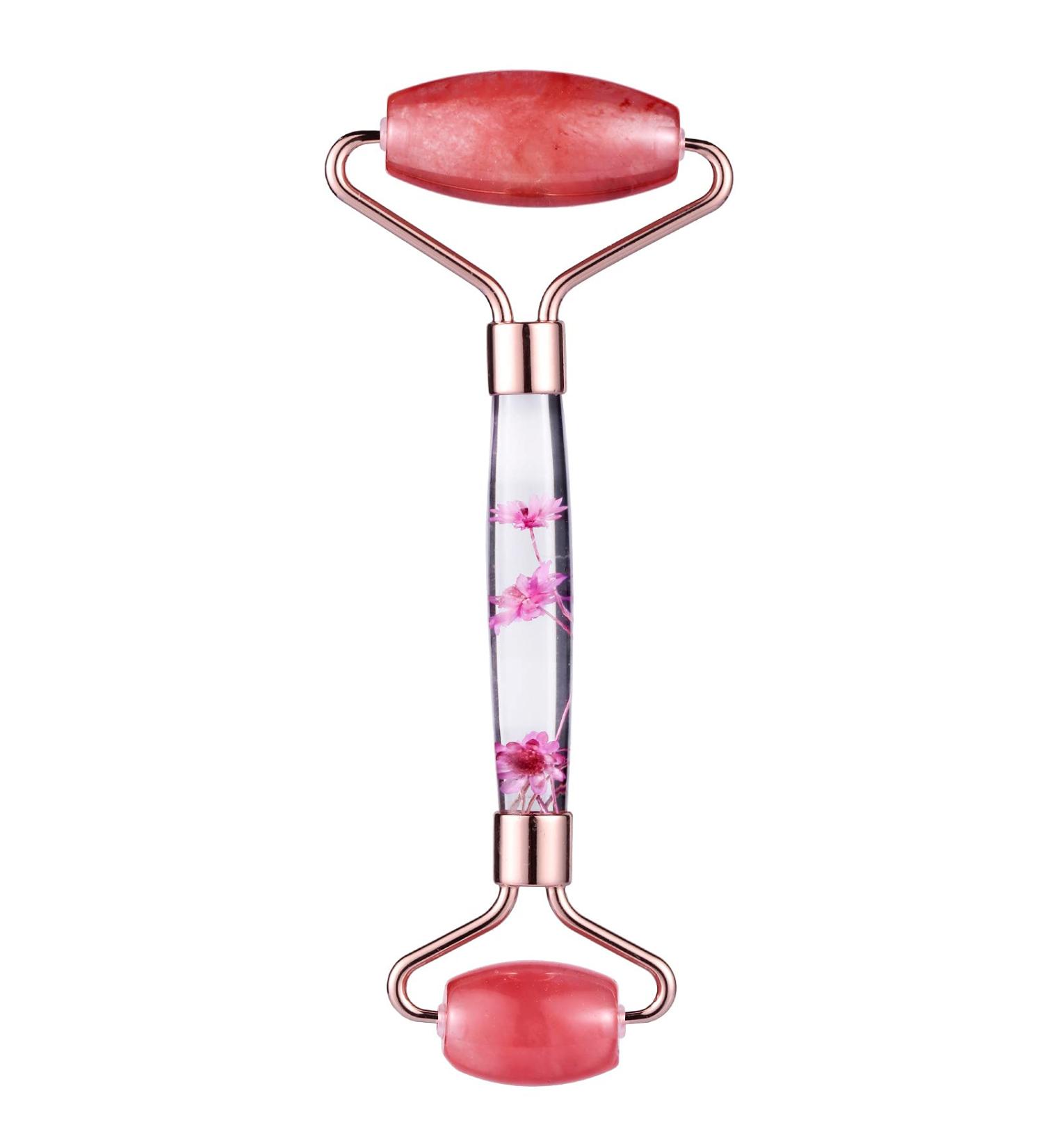 Cherry Quartz Double Roller Face Massager - Anti-Aging Crystal Skincare Tool for Women | Mookaitedecor - Buy Online on GoSupps.com