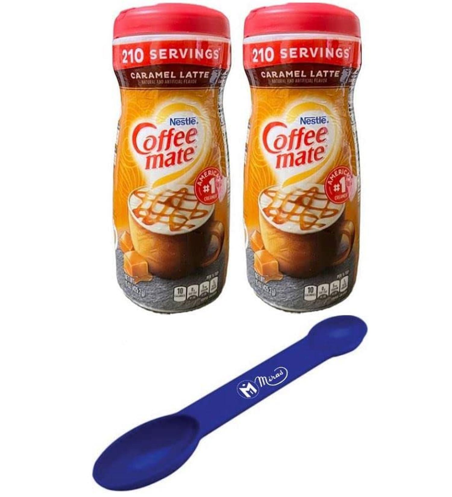 Coffee Mate Caramel Latte Powder Coffee Creamer Canisters 15 oz - Pack of 2 with Free Miras Trademark 2-in-1 Measuring Spoon - Buy Online on GoSupps.com
