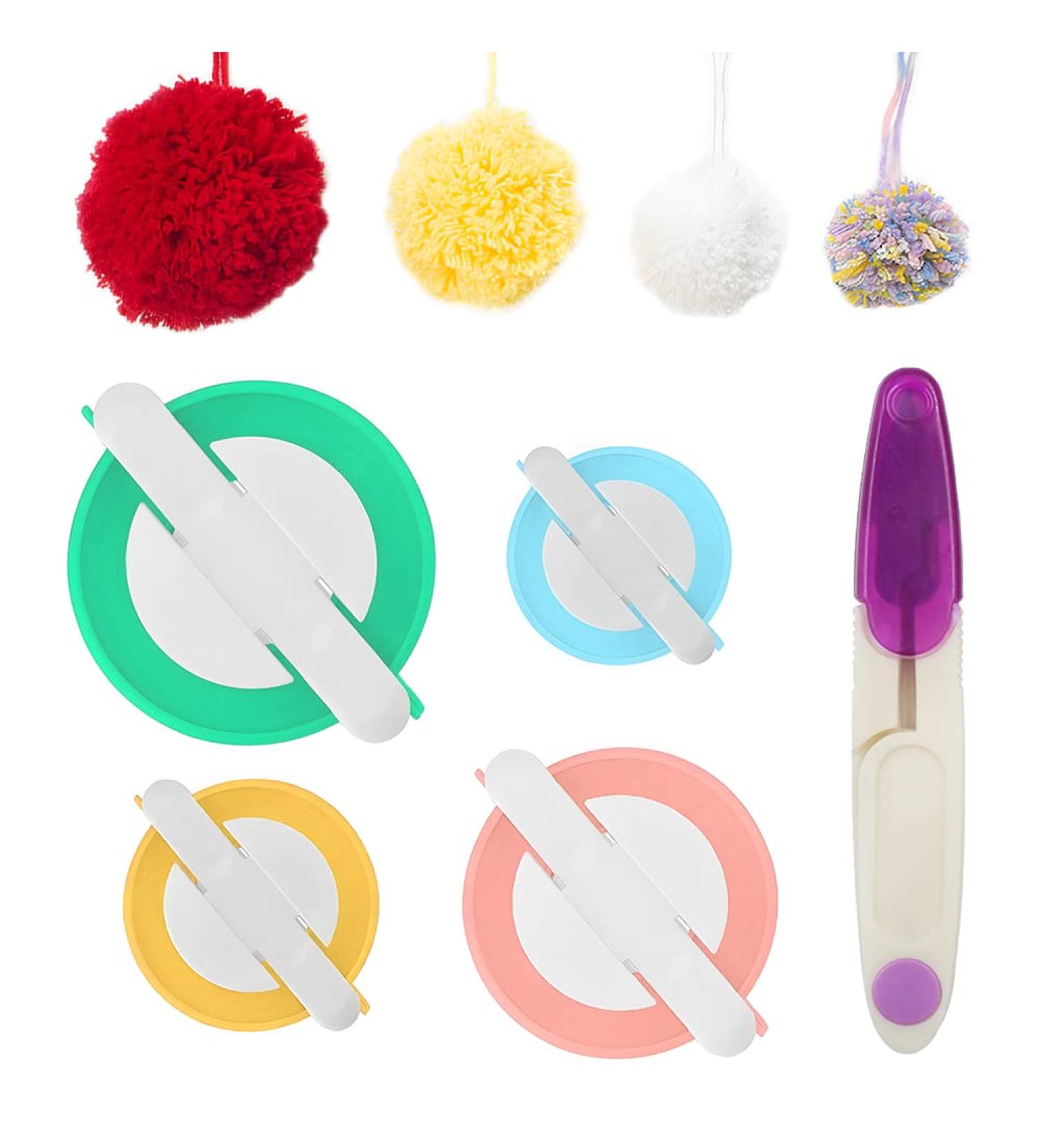 Brimfulite Pom Pom Makers Set with Scissors - 4 Sizes for DIY Yarn Crafts (Green Blue Pink Yellow) - Buy Online on GoSupps.com