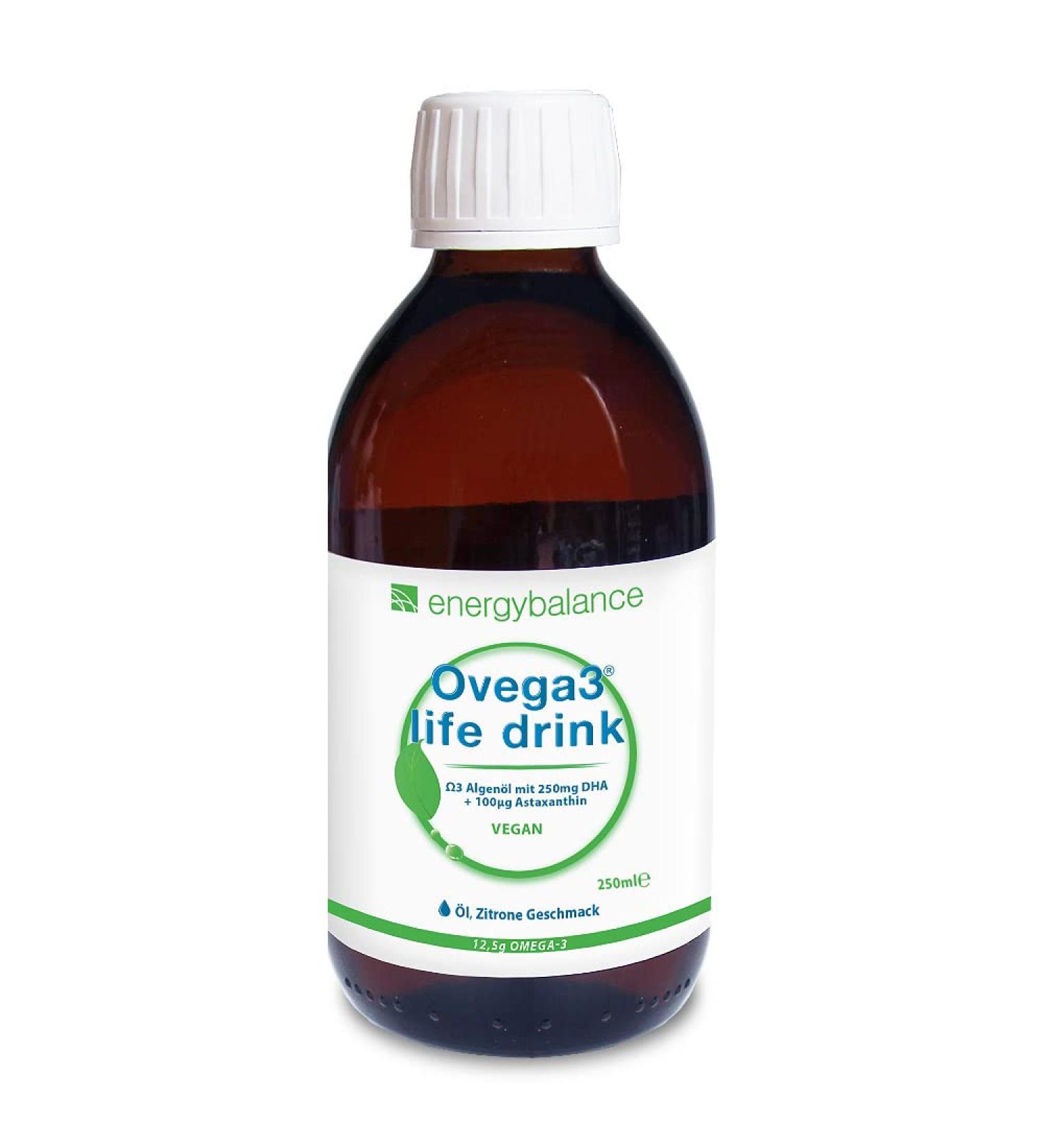 OVEGA3 LIFE Drink 250ml - DHA Algae oil with lime flavor and astaxanthin - Top receptive capacity - Omega -3 for children - with natural antioxidant - pollutant - vegan - gluten -free