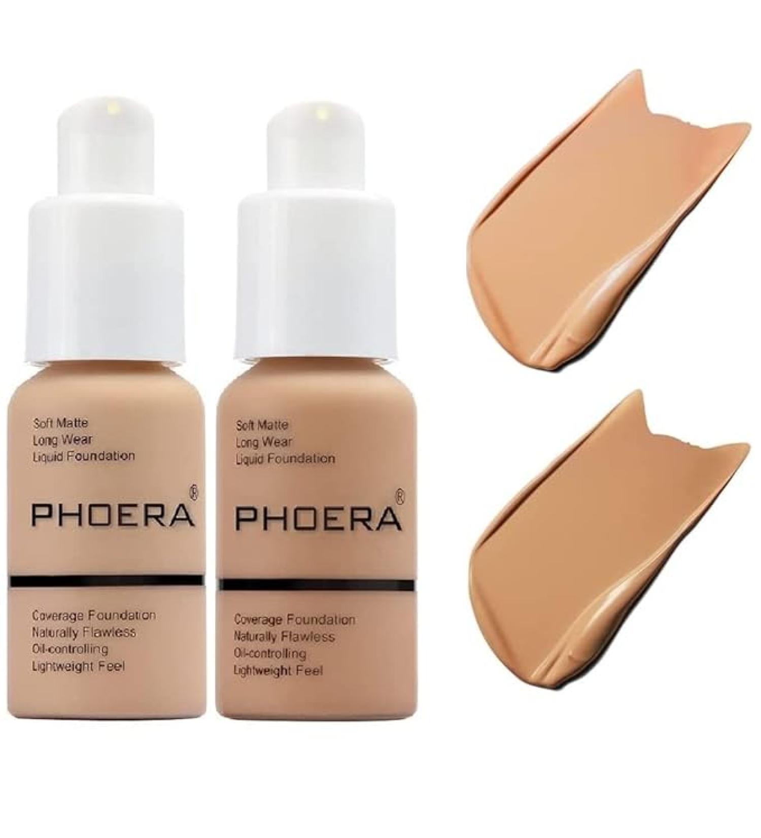 2 Pack PHOERA Foundation Flawless Soft Matte Liquid Foundation Makeup for Women.(104# Buff Beige and 105# Sand) - Buy Online on GoSupps.com