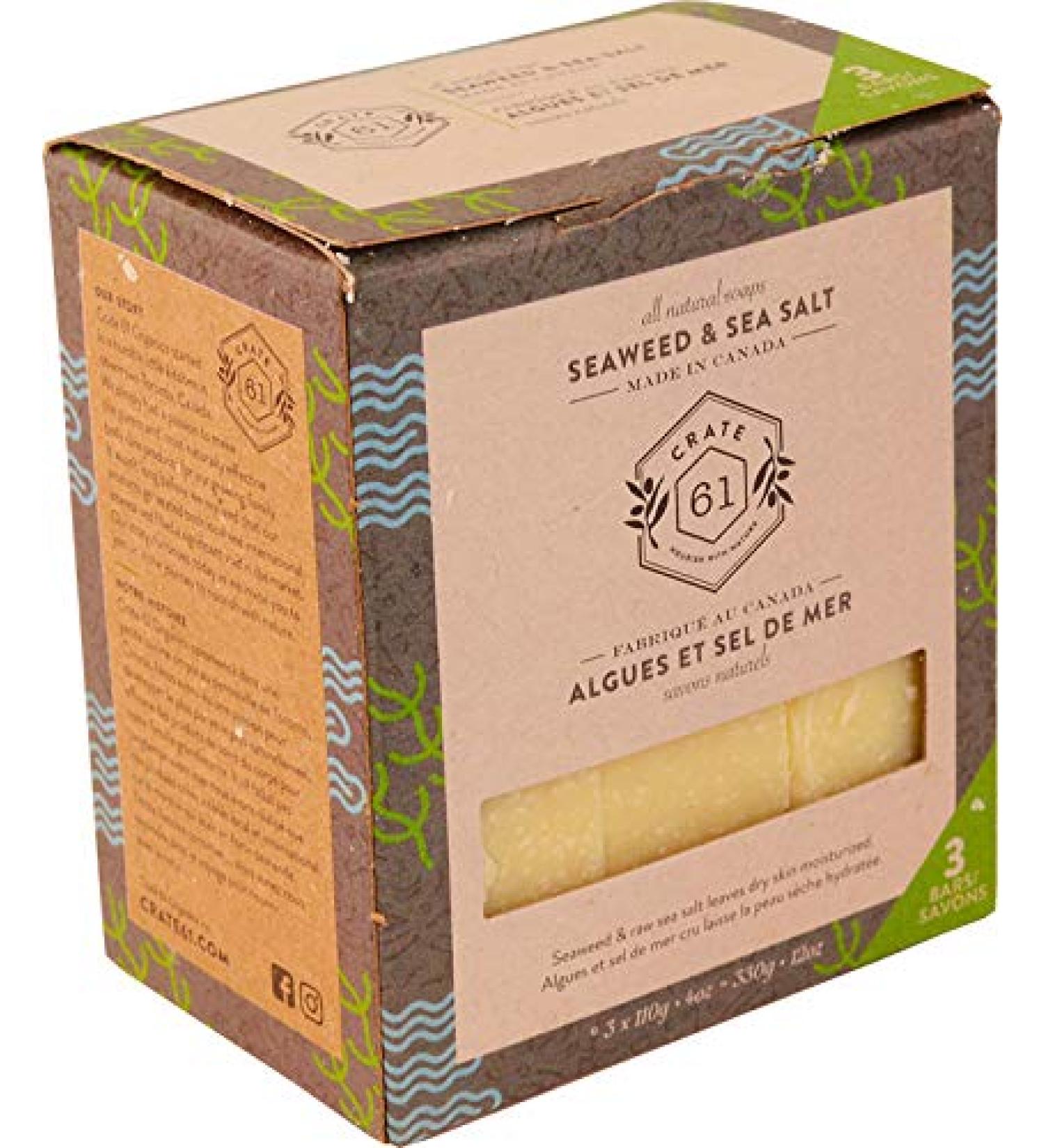 Crate 61 Vegan Seaweed & Sea Salt Bar Soap 3 Pack - Handmade Natural Soap with Essential Oils for Face and Body - Men and Women - 4 oz 3 Bars - Buy Online on GoSupps.com