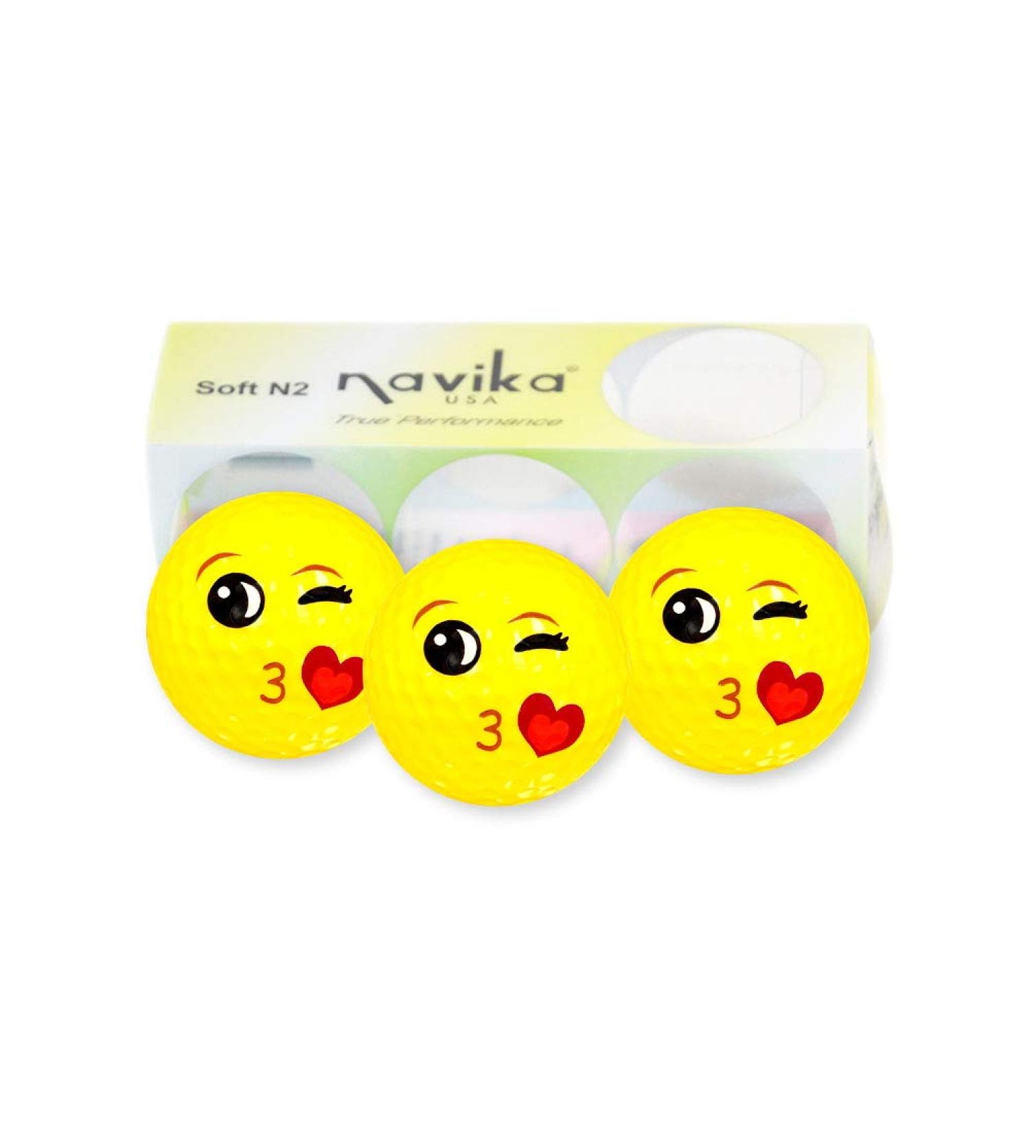 Navika Emoji Mwah Imprint Golf Balls - Bright Yellow High Visibility Color (3-Pack) - Buy Online on GoSupps.com