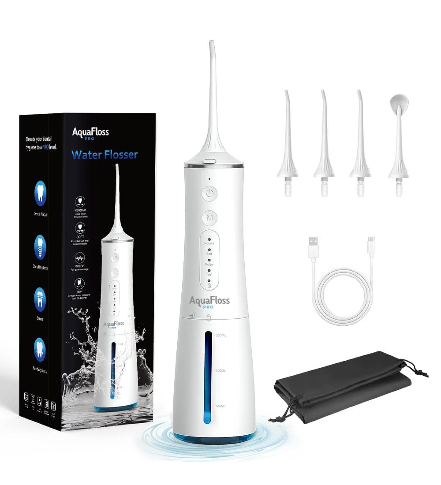 Water Dental Flosser - Portable Cordless Oral Irrigator with 300ml Tank | Rechargeable Electric Tooth Cleaner IPX7 Waterproof - Travel Essential BV609 (White - Buy Online on GoSupps.com