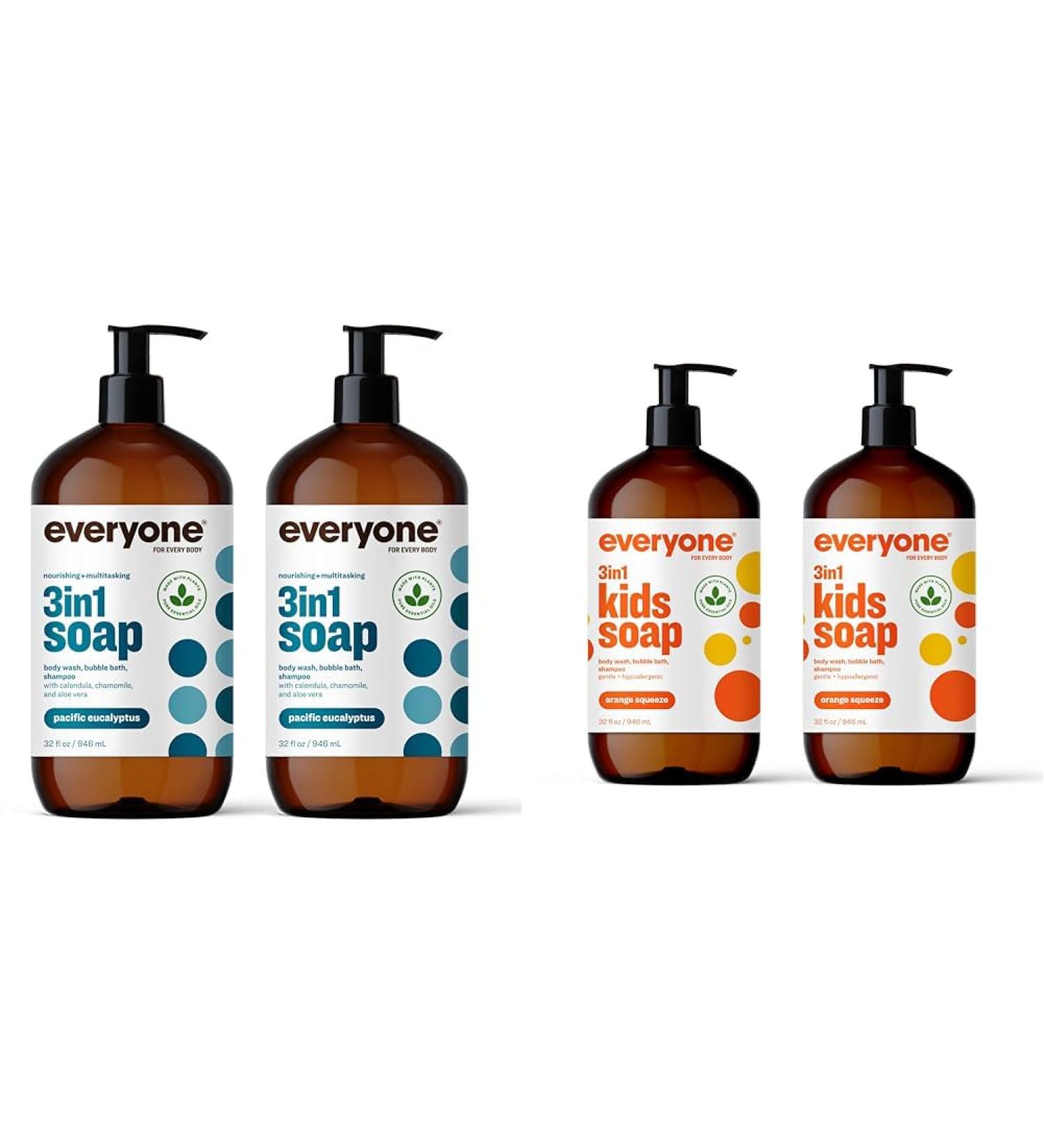 Everyone 3-in-1 Soap Body Wash Bubble Bath Shampoo 32 Ounce (Pack of 2) Pacific Eucalyptus & 3-in-1 Kids Soap Body Wash Bubble Bath Shampoo 32 Ounce (Pack of 2) - Buy Online on GoSupps.com