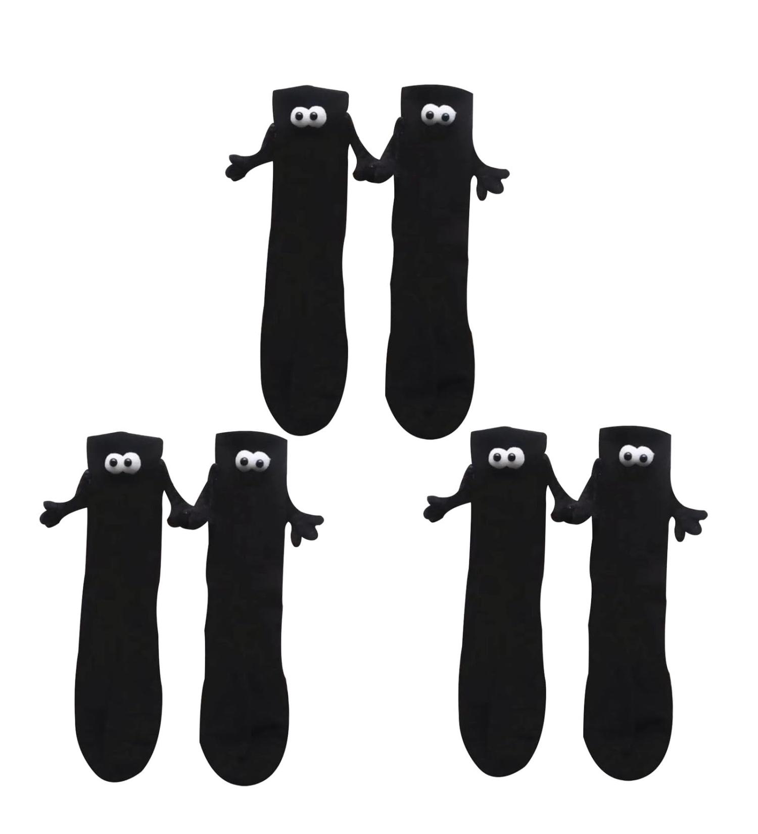 Magnetic Hand Holding Couple Socks Set - 3D Doll Design - 3 Pairs - Black - Buy Online on GoSupps.com