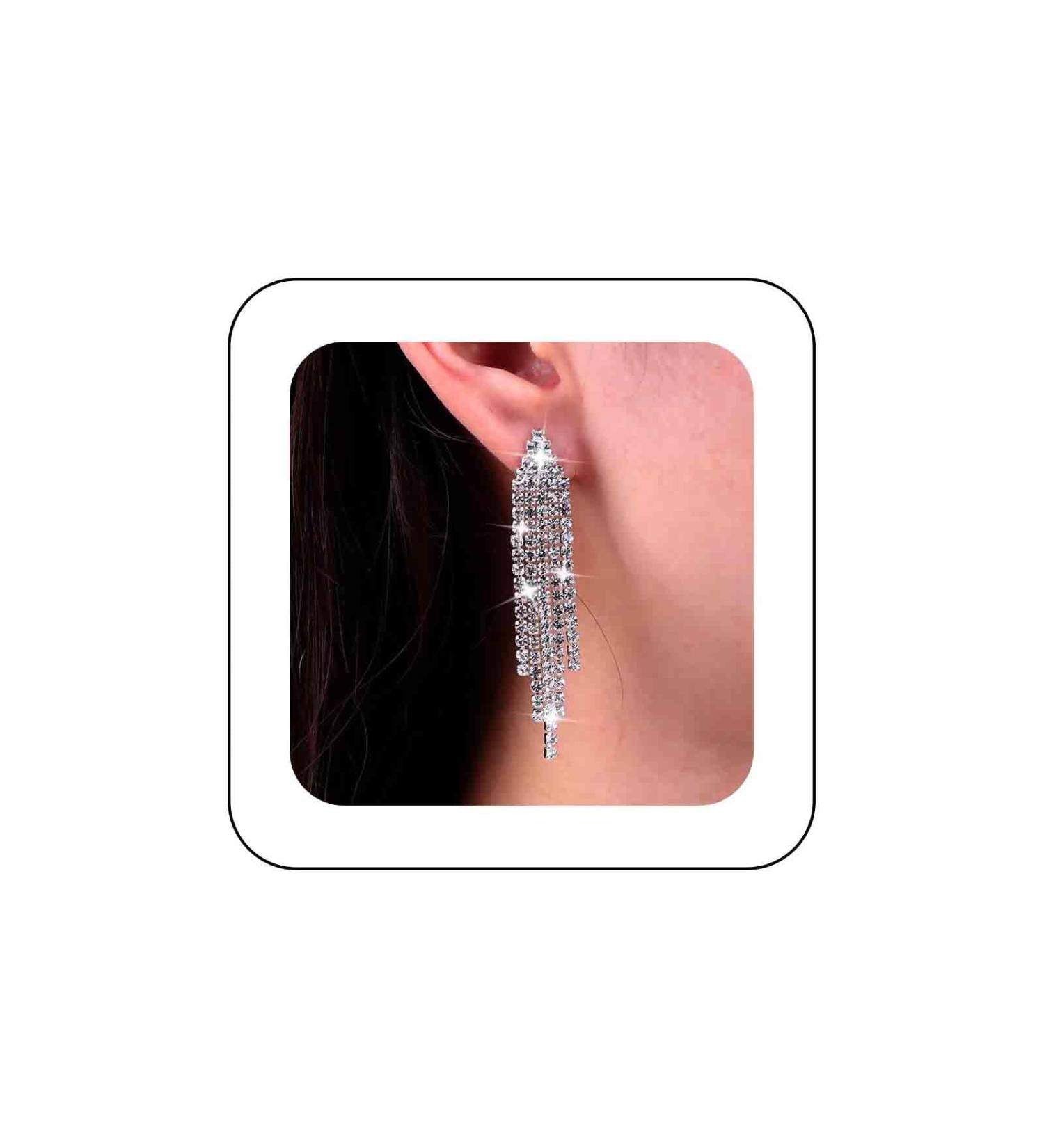 Shop Vintage Rhinestone Chandelier Tassel Earrings | Crystal Drop Earrings & Gold Tennis Chain Jewelry for Women - Buy Online on GoSupps.com