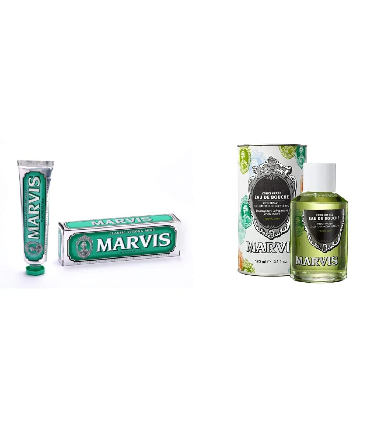 Marvis Classic Strong Mint Toothpaste Classic Strong Mint Toothpaste, 3.8 oz & Strong Mint Mouthwash, Concentrate, 4.1 Fl Oz