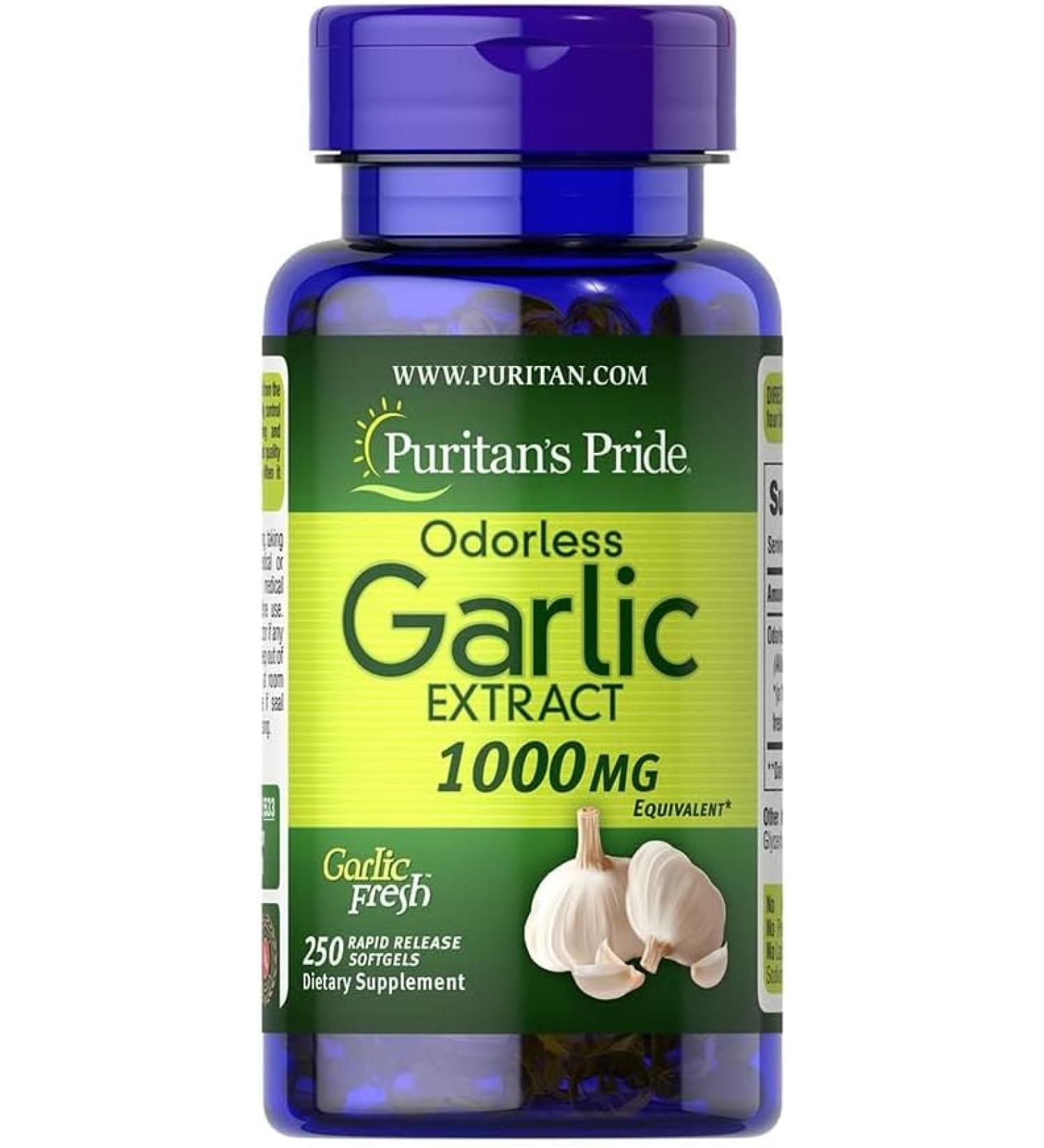 Puritan's Pride Odorless Garlic 1000mg Softgels - 250 Count for Heart Health & Immunity Support - Buy Online on GoSupps.com