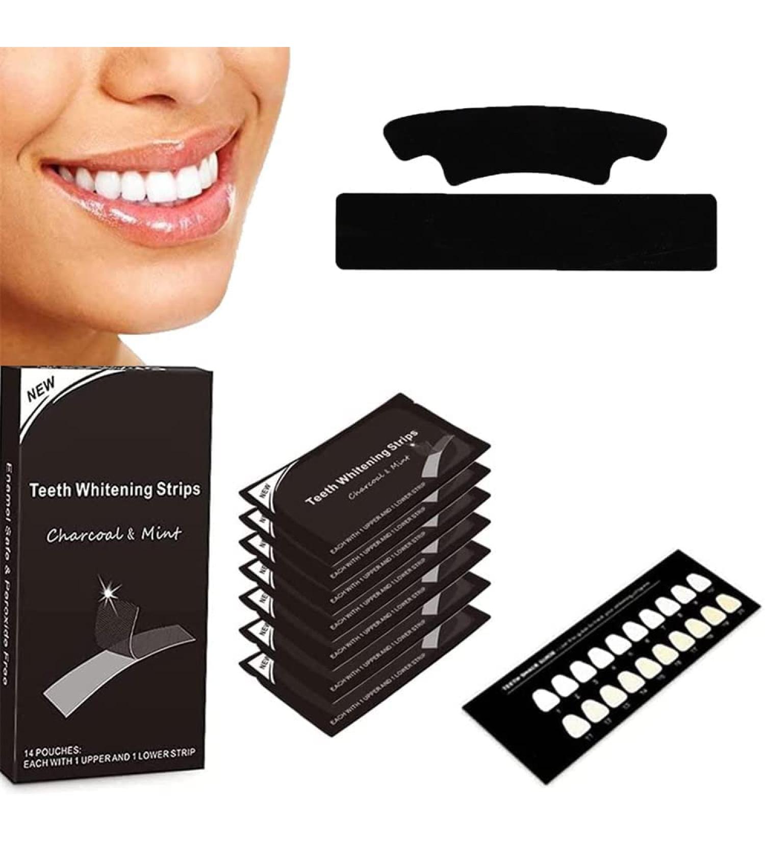 Smile Bandes anti-taches Bandes de blanchiment des dents limine les taches de caf de th et de vin Rapide et efficace Autocollant pour dents au charbon actif (14 paires) - Buy Online on GoSupps.com