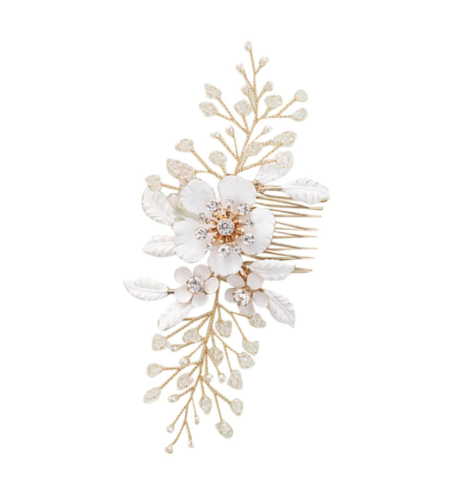 Didiseaon Bridal Hair Comb Rhinestone Hair Accessories Bridal Flower Hair Comb Flower Rhinestone Hair Comb Hair Accessories for Wedding Gold Decor Hairpin Metal Manual Bride White - Buy Online on GoSupps.com