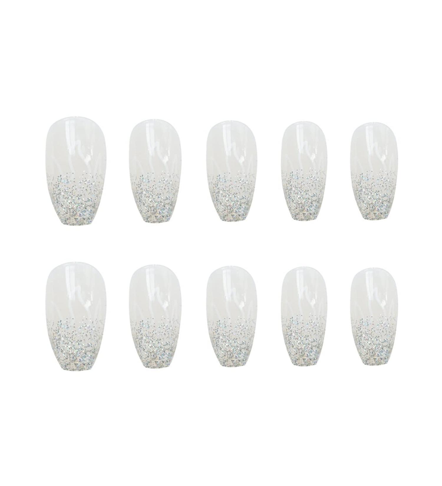 Chtom Laser Silver Flame Fake Fingernar Wearing a Nail Sticker 1 Piece Pack 24 Tablet Stickers