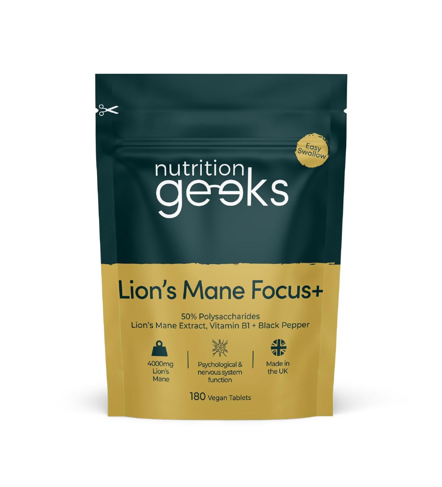 Lions Mane Supplement 4000mg with Vitamin B1 & Black Pepper 180 Vegan Tablets - Lion's Mane Mushroom 15:1 Extract (Not Lions Mane Powder or Capsules) UK Made for Mental Performance & Nervous System - Buy Online on GoSupps.com