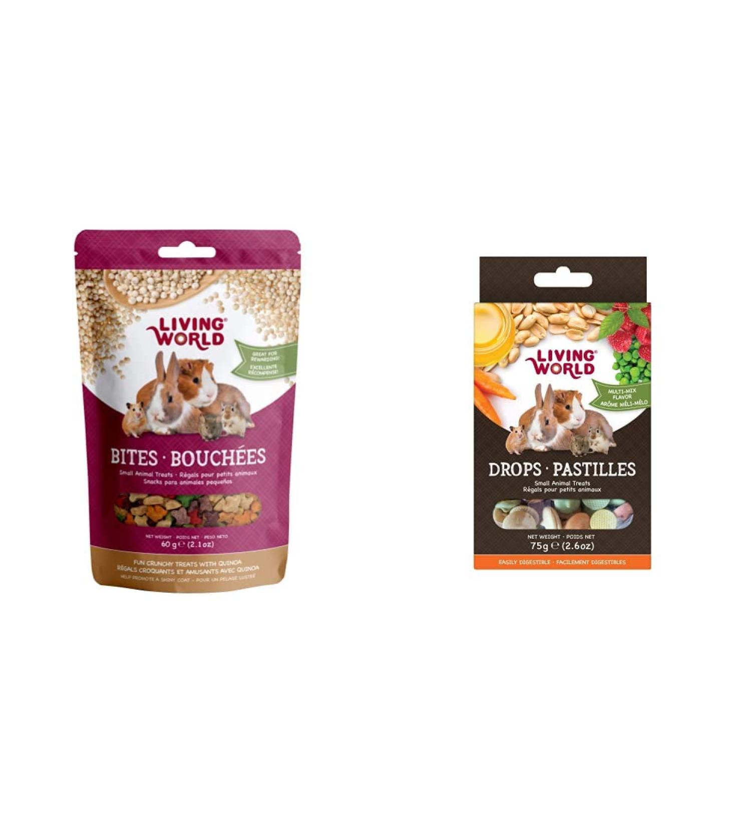 Living World Small Animal Bites with Quinoa (60gm) + Small Animal Drops - Multi-Mix Flavour (75g) - Buy Online on GoSupps.com