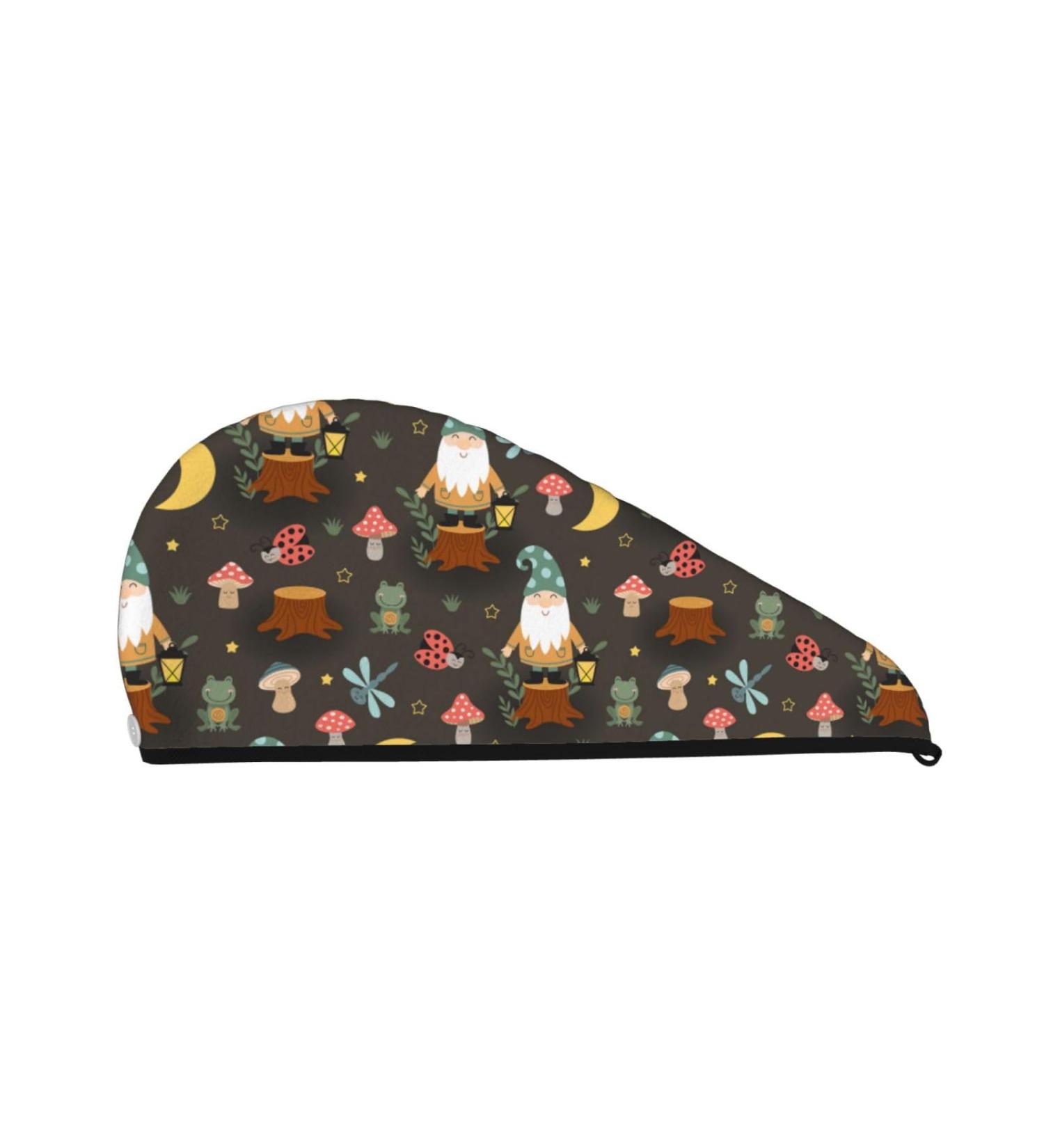 Hair Towel Wrap for Quick Drying | Button Towel Turban & Head Towel - Gnome Insect Frog Design - Buy Online on GoSupps.com