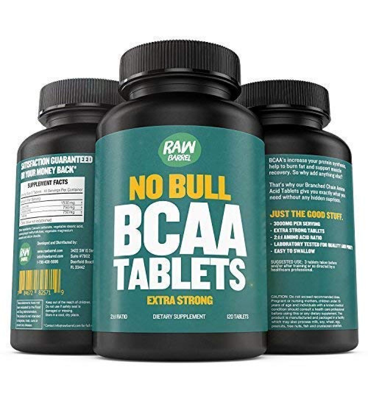 BCAA Tablets 1000mg - 120 Pills, 2:1:1 Ratio, Non-GMO - Raw Barrel - Buy Online on GoSupps.com