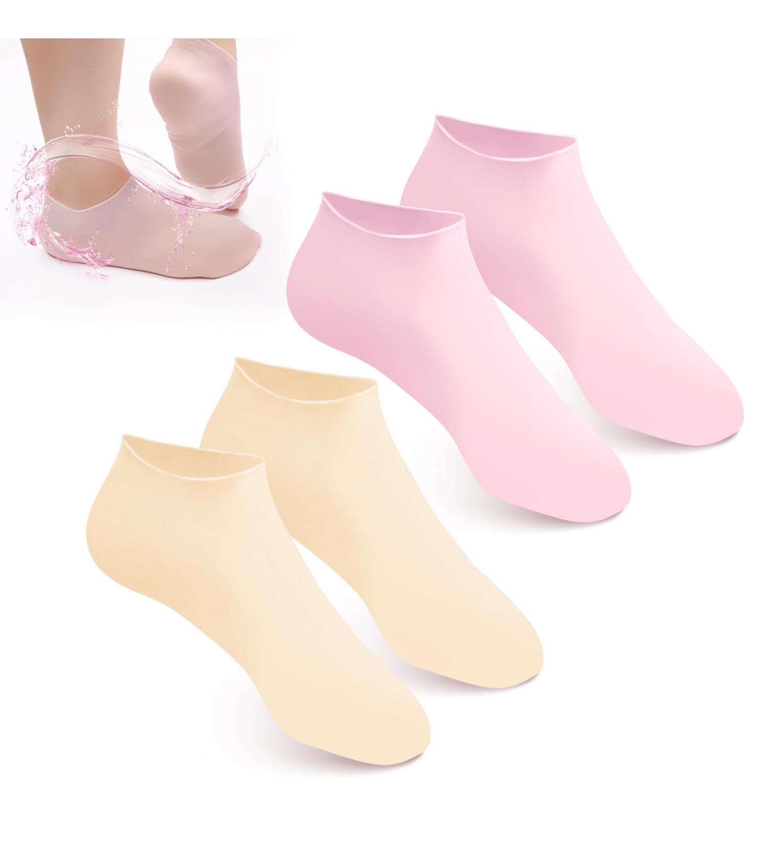 2 Pairs Silicone Moisturizer Socks Foot Spa Pedicure Socks for Women Non-Skidding Aloe Socks Soft Gel Socks for Dry Cracked Heel Toes Feet Care (Pink Beige) - Buy Online on GoSupps.com