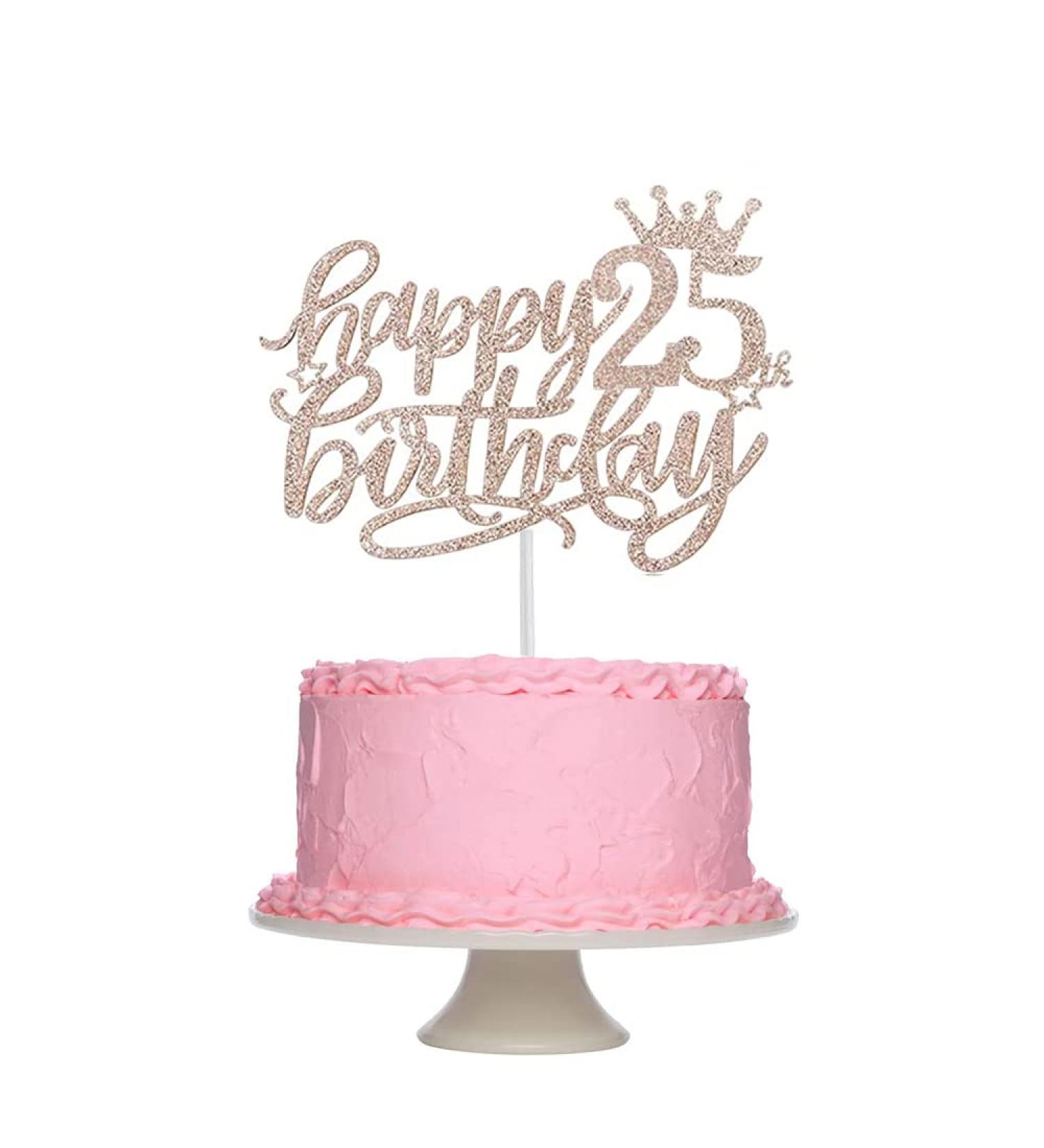 Happy 25th Birthday Cake Topper Rosegold Glitter for Hello 25 Cheers to 25 Years 25 & Fabulous 25th Birthday Cake Pick 25 Years Old Birthday Party Cake Decorations(Rosegold)