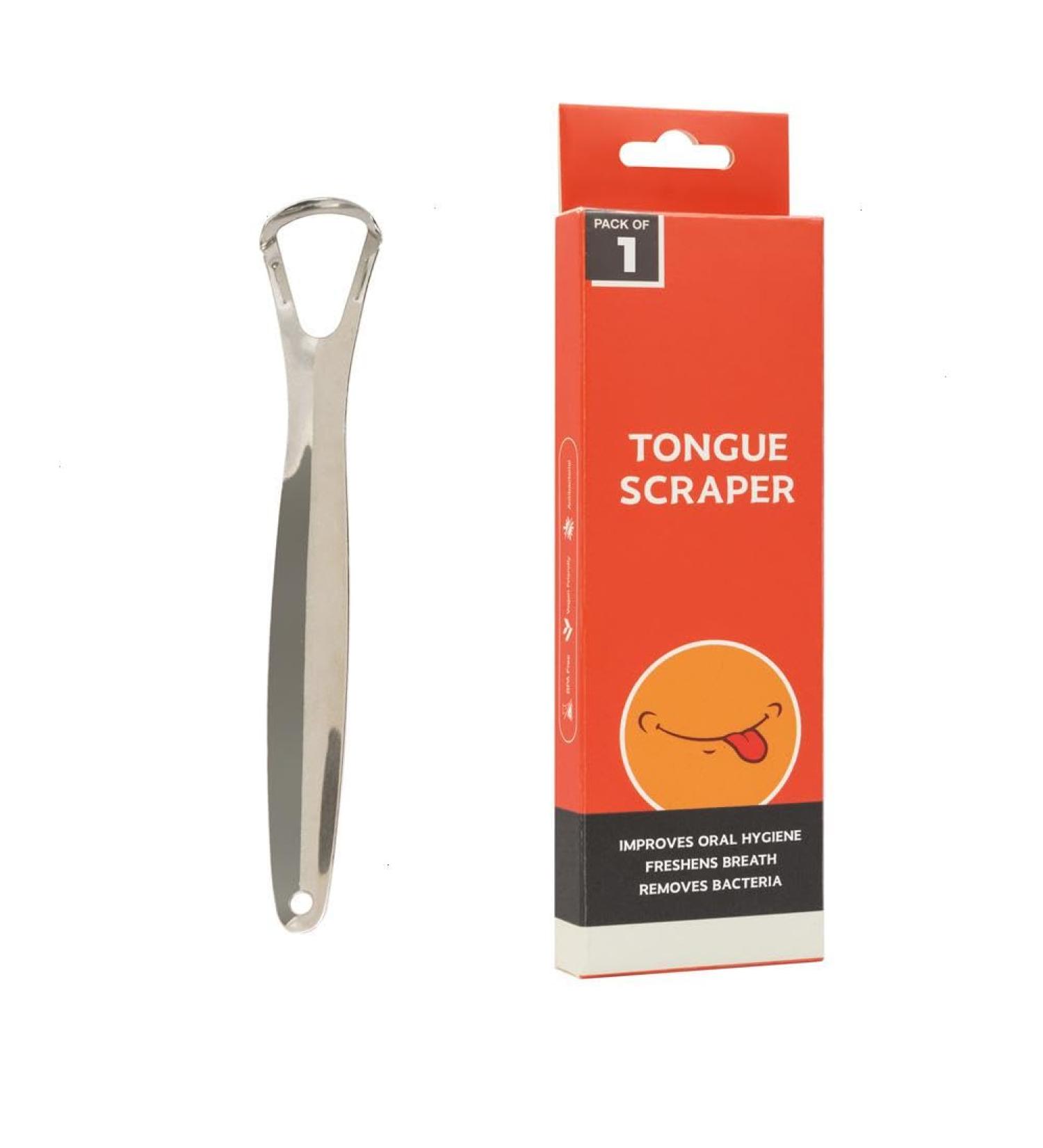 Premium Surgical Stainless Steel Tongue Scraper | Reduce Bad Breath & Enhance Oral Hygiene | 1PC Tongue Cleaner with Case - Buy Online on GoSupps.com