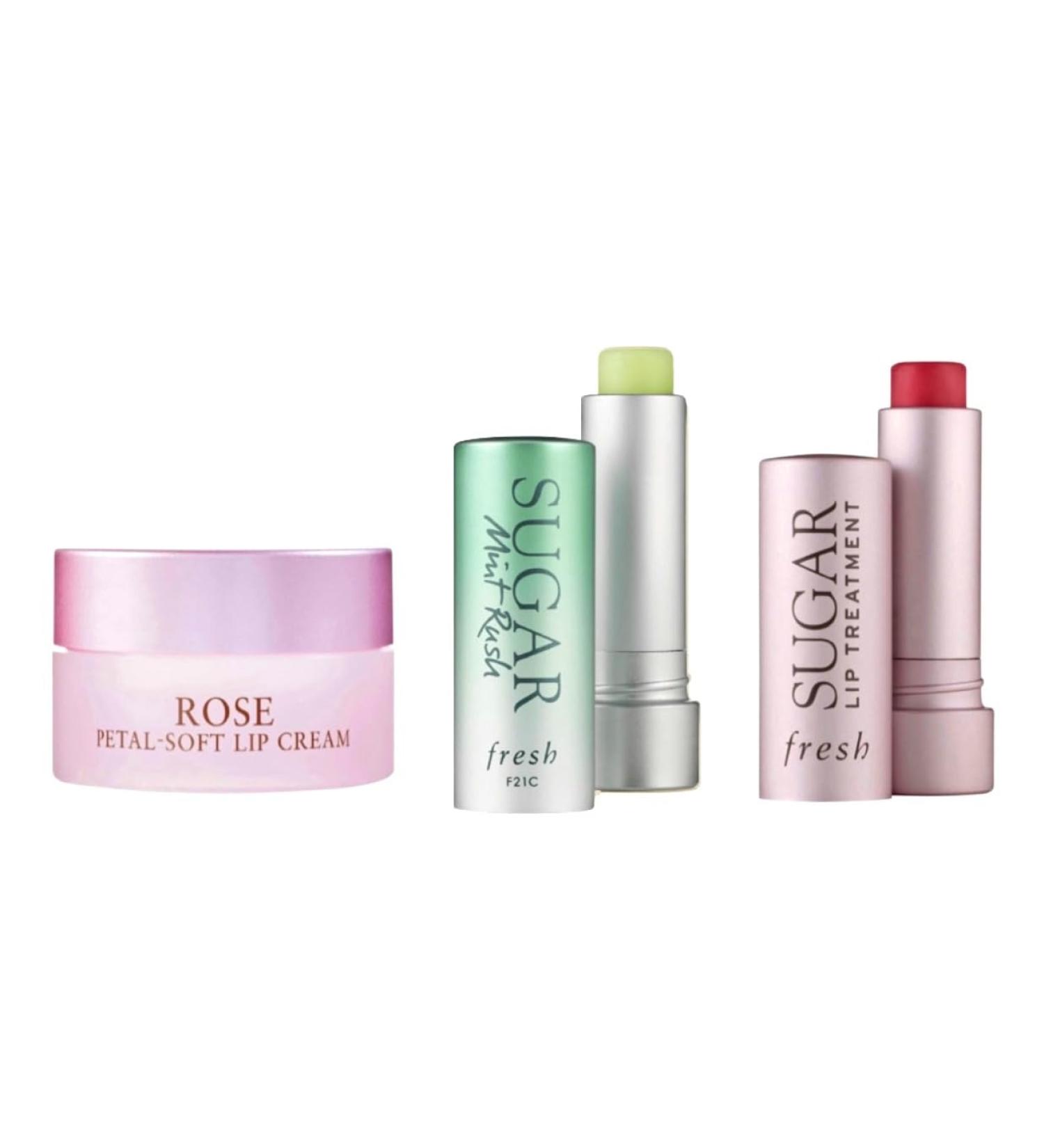 Sugar Mint and Rose (Mini Size) Moisturizing Lip Balm Treatment and Petal Soft Lip Cream (Full Size)