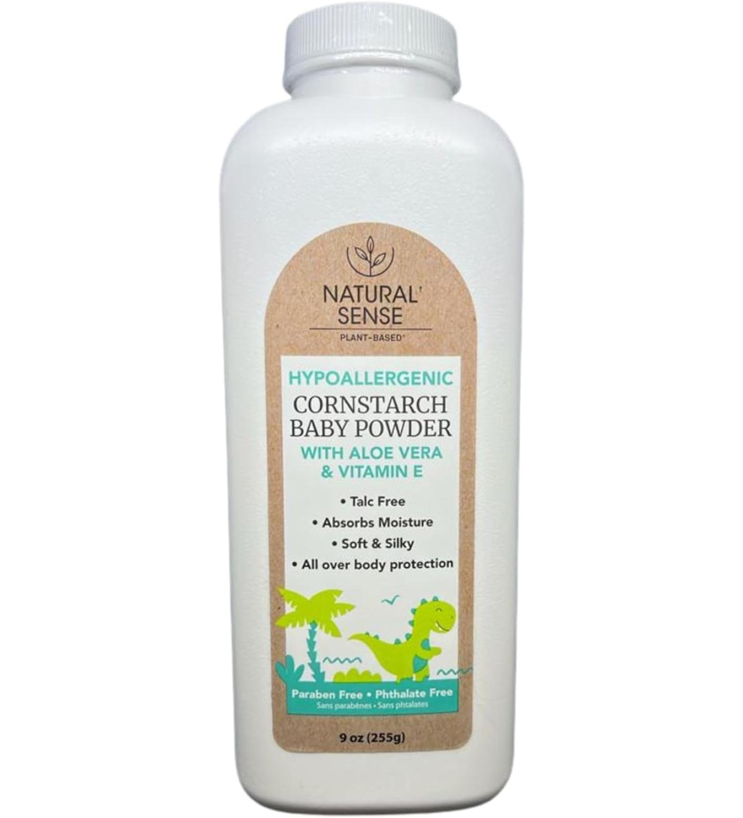 Natural Sense Plant-Based Hypoallergenic Cornstarch Baby Powder with Aloe Vera & Vitamin E 9oz