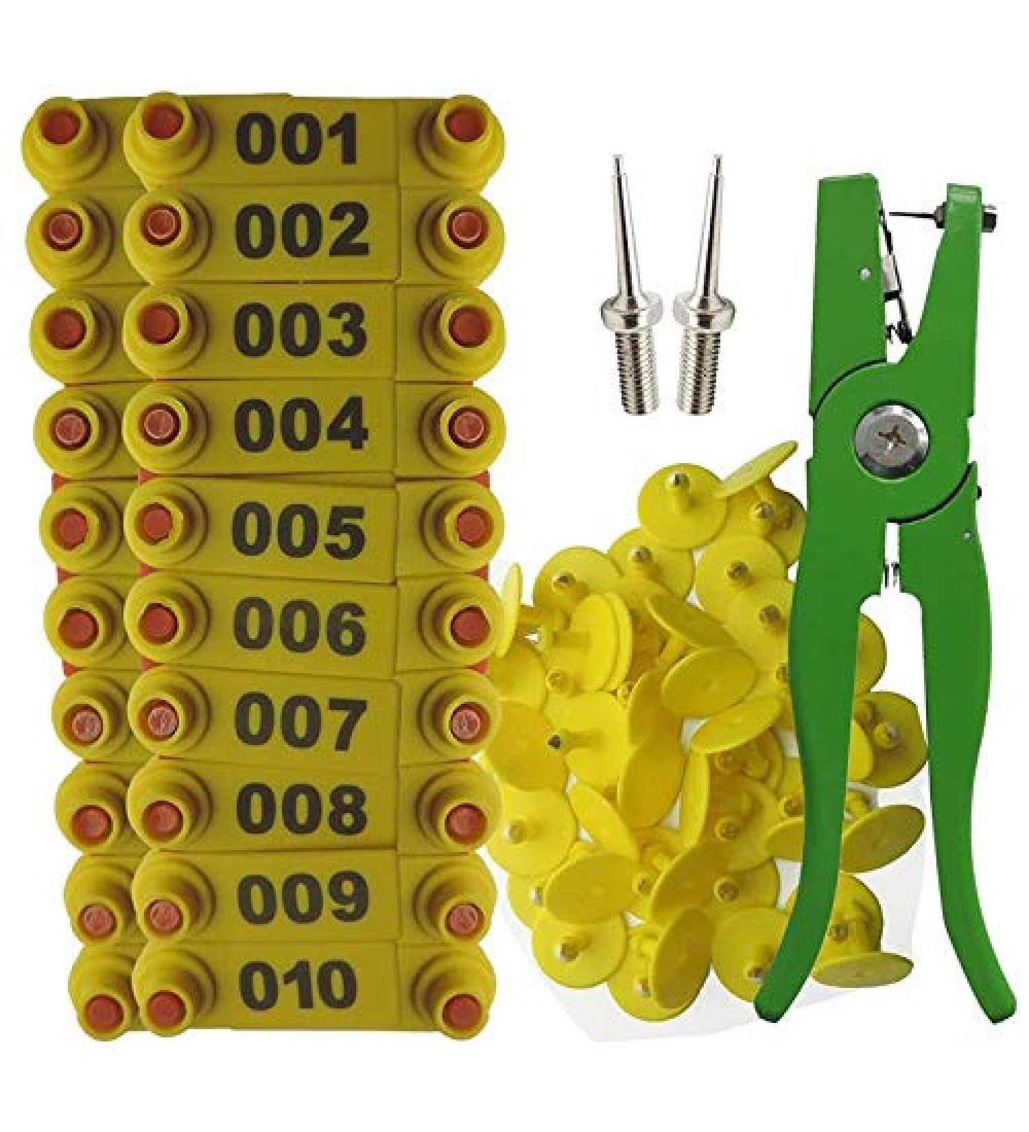 YOLLO Ear Tag Pliers & Marker Applicator Kit - 001-100 Yellow Ear Tags for Identification - Buy Online on GoSupps.com