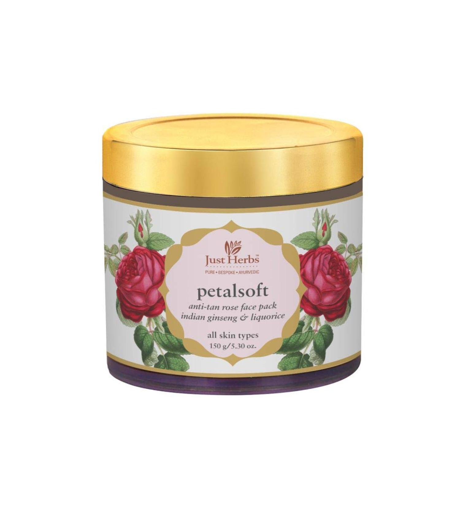 Just Herbs PetalSoft Anti Tan Rose Face Pack For All Skin Types Paraben & SLS Free - 150 GM - Buy Online on GoSupps.com