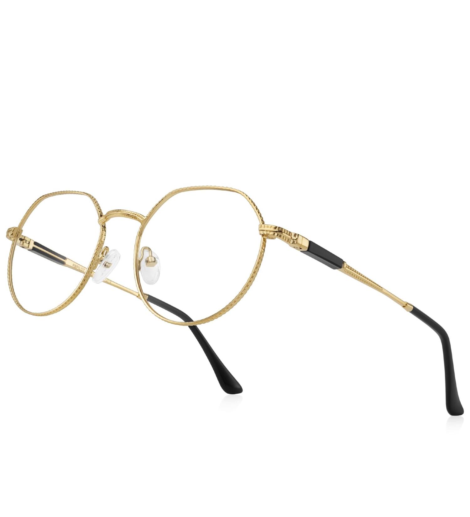 Classic Round Polygon Reading Glasses - Light Blocking Computer Readers for Men & Women | Gold Metal Frame - Buy Online on GoSupps.com