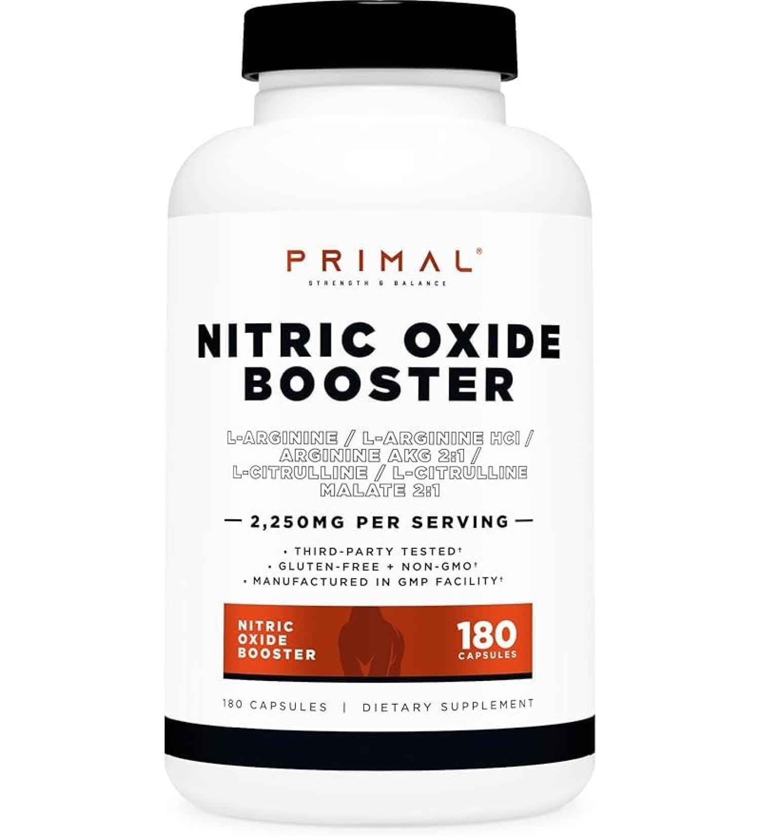 Primal Nitric Oxide Booster (2 250mg Per Serving) (180 Capsules) - 60 Servings - Buy Online on GoSupps.com