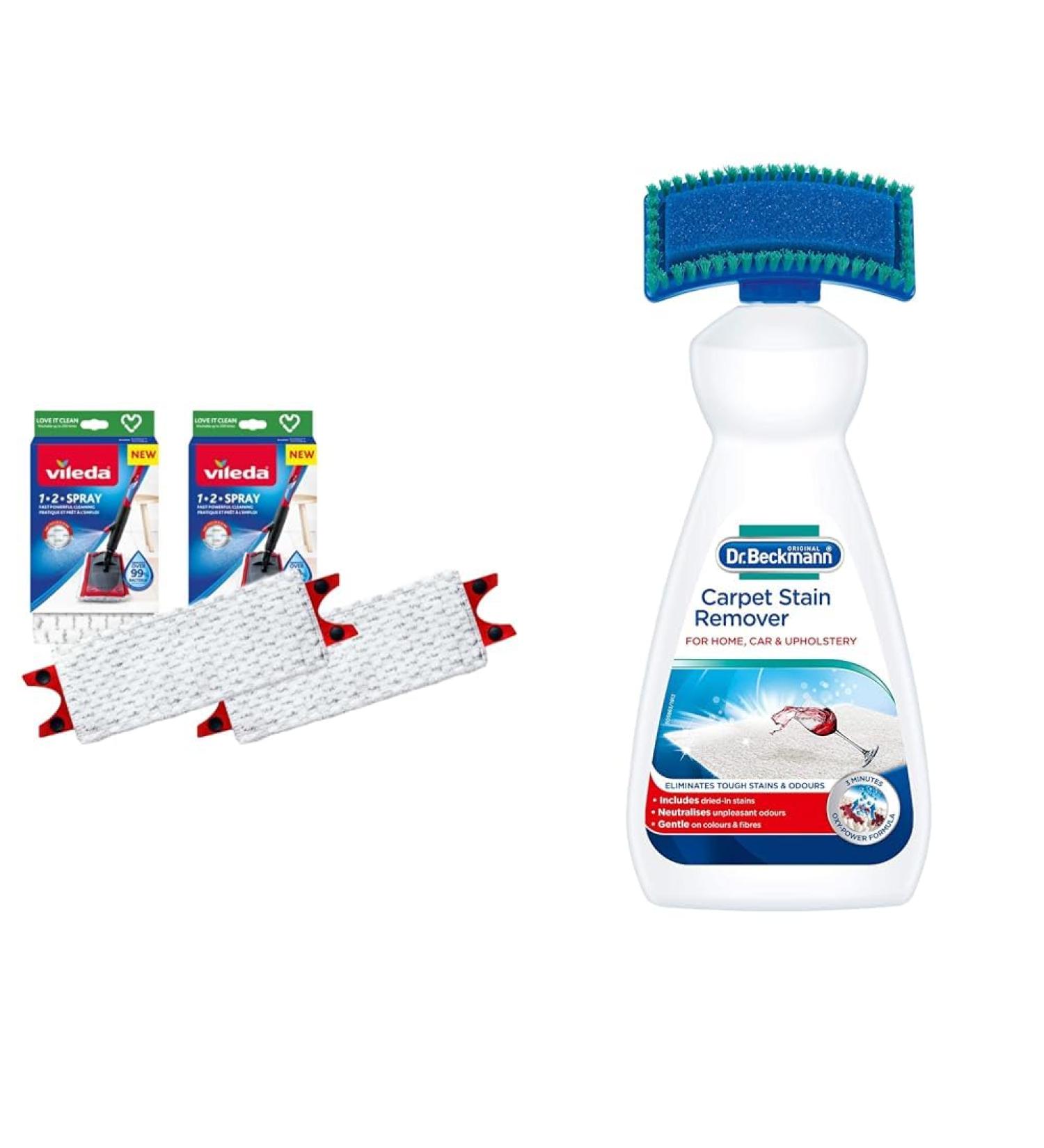 Vileda 1-2 Spray Mop Refill Pack of 2 1-2 Spray Mop Head Replacements Authentic Vileda Mop Head & Dr. Beckmann Carpet Stain Remover | Removes New and Dried-in Stains | Includes Applicator Brush - Buy Online on GoSupps.com