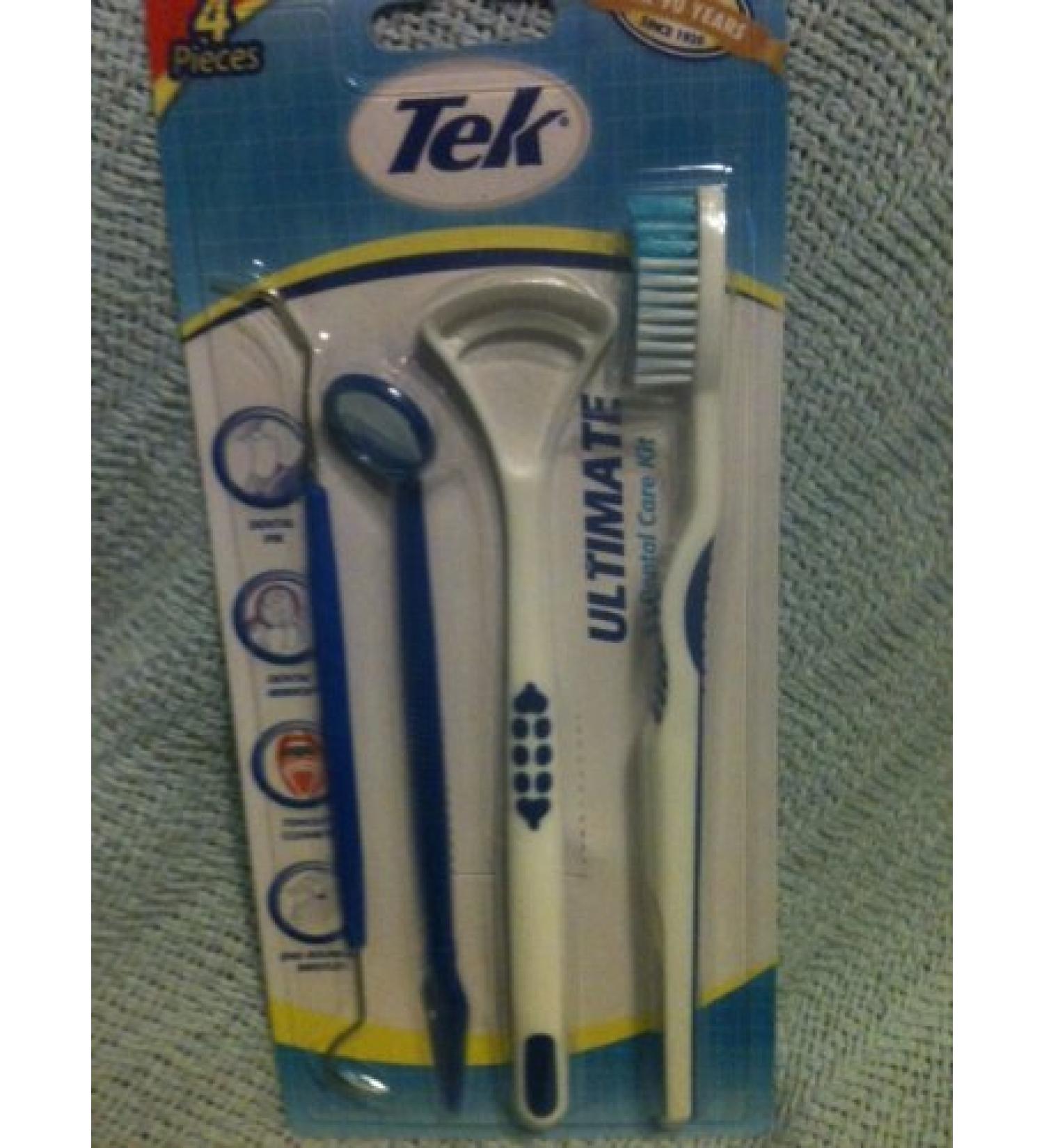 Tek Ultiamte Dental Care Kit 4 Pieces: Toothbrush Tongue Brush Dental Mirror And Dental Pick (GREEN)