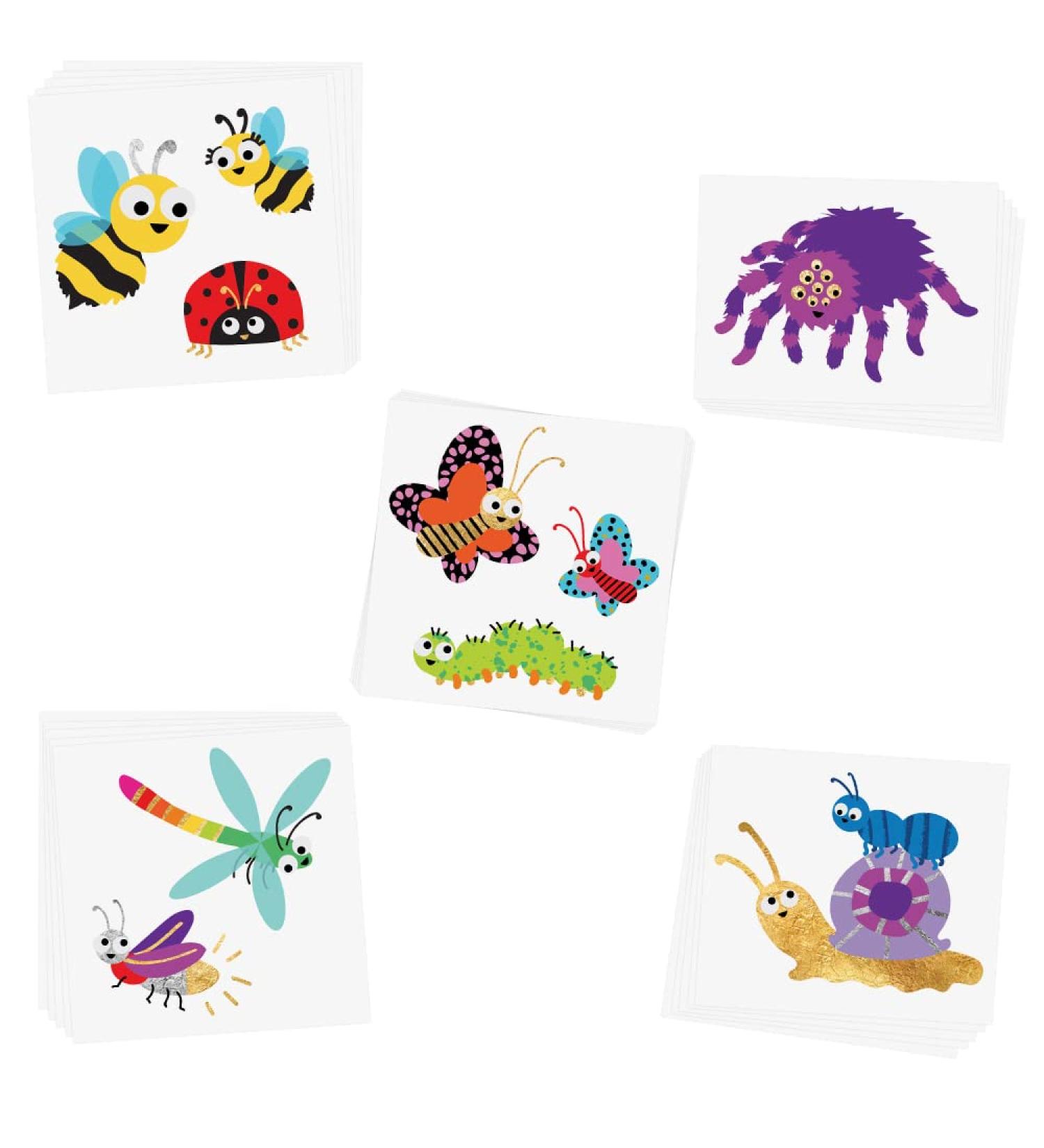 Bugs Variety Set - 25 Assorted Premium Waterproof Metallic Flash Tattoos for Kids - Party Favor Temporary Tattoos for Boys & Girls - Birthday Party Decor - Bug and Insect Designs - Buy Online on GoSupps.com