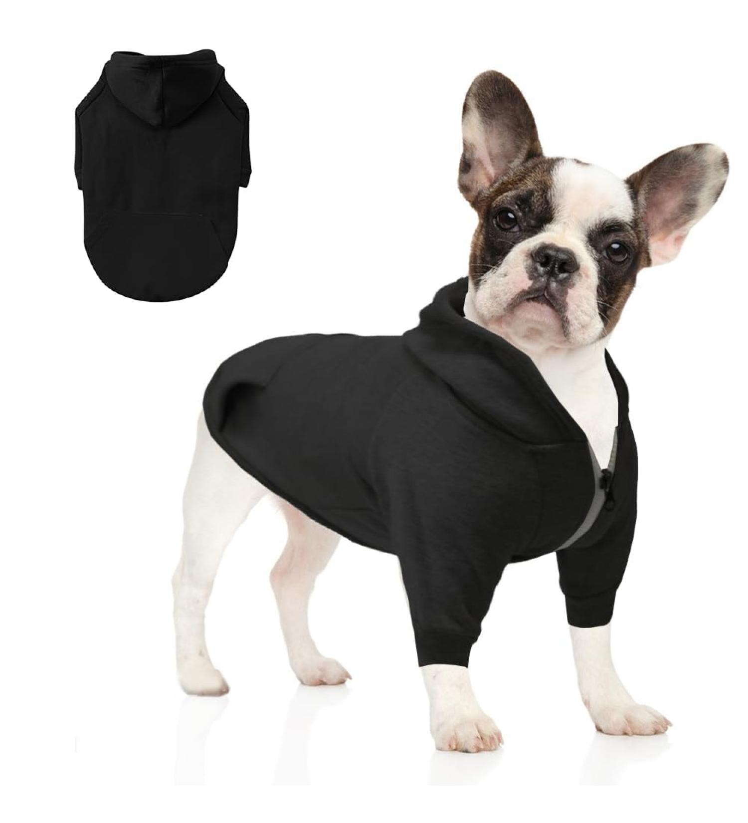 Meioro XL All Black Hooded Sweater for Dogs - Warm Pet Hoodie for French Bulldogs & Pugs - Cute Zippered Clothing - Buy Online on GoSupps.com