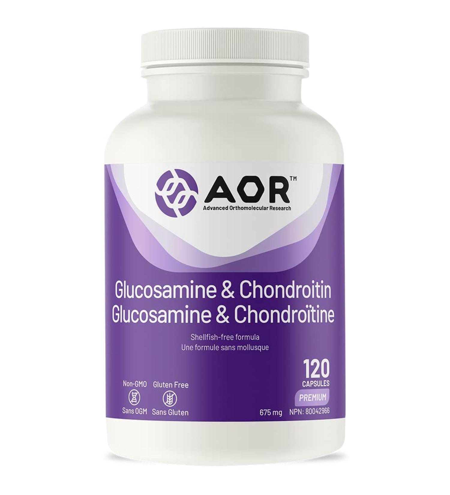 AOR - Glucosamine & Chondroitin Capsules 120 Counts Shellfish-Free Glucosamine Sulfate & Chondroitin Sulfate - Supports Joint Comfort and Mobility - Encourages Cartilage Health for Active Lifestyles - Buy Online on GoSupps.com