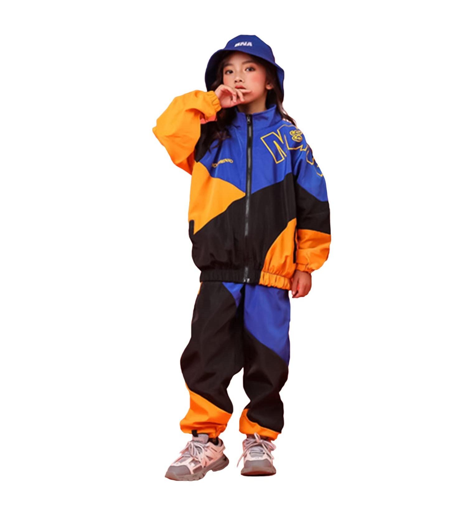 LOLANTA Color Block Jacket and Track Pants Set for Boys and Girls, Hip Hop Dance Patchwork Clothes, Unisex Streetwear Blue (Ages 8-10) - Buy Online on GoSupps.com