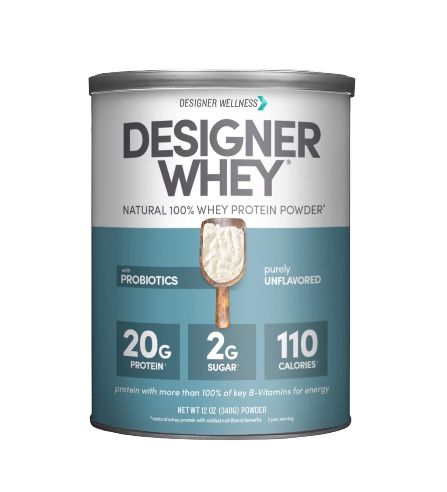 Designer Whey Natural 100% Whey Protein Powder - Gluten-Free, Non-GMO, Probiotics & Key B-Vitamins - 12 oz Unflavored - Buy Online on GoSupps.com