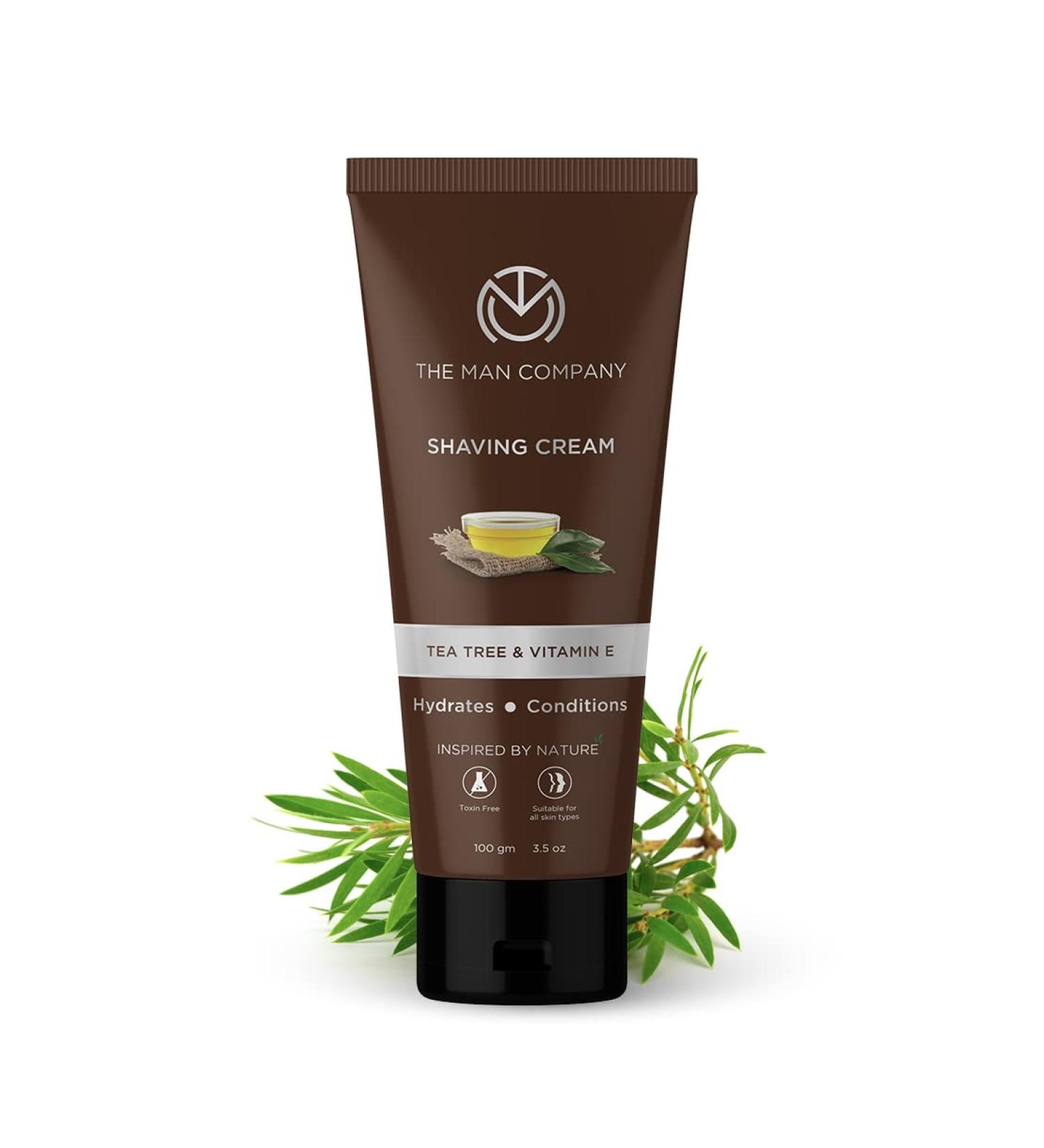 The Man Company Shaving Cream Infused with Tea Tree & Vitamin E Hydrates Conditions Achieves A Closer Shave Toxin-Free Suitable for All Skin Types 100 g - Buy Online on GoSupps.com