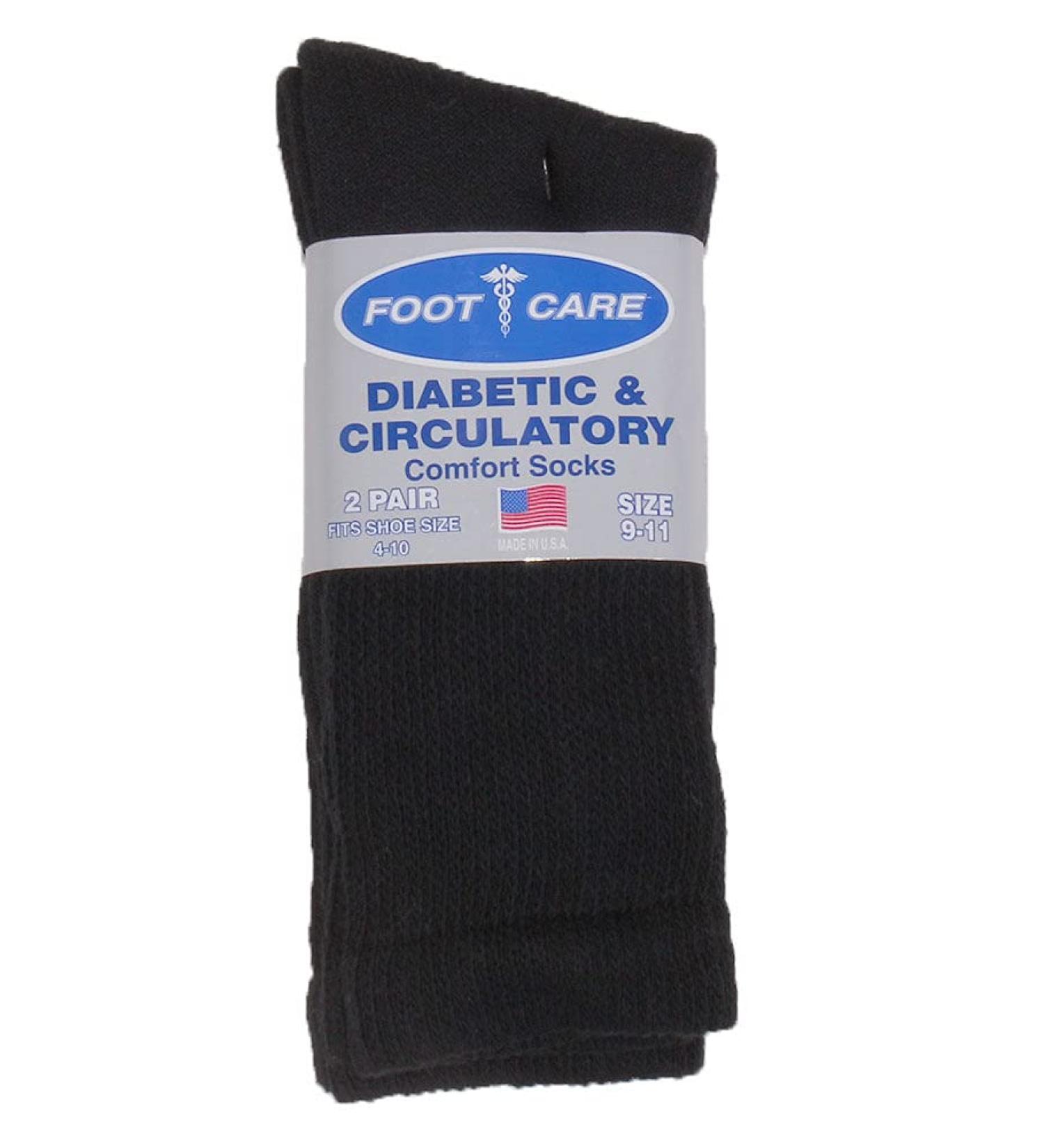 Foot Care Men's Diabetic Crew Socks 2-Pack Black