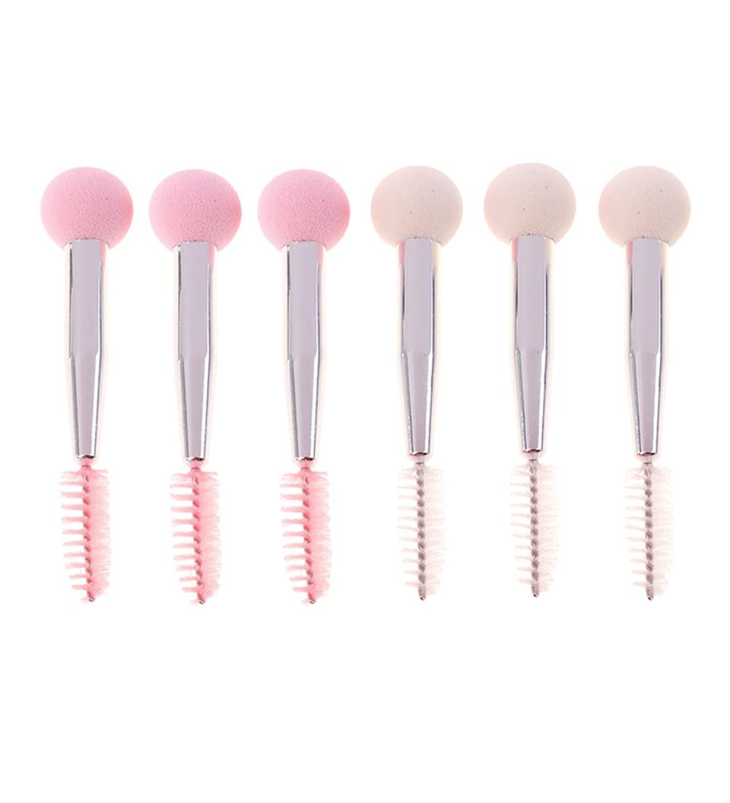 SALOCY 6 Pcs Makeup Sponge & Double Sided Brush Set - Beauty Blender Applicator for Eyebrows, Eyelashes, and Mascara - White and Pink - Buy Online on GoSupps.com