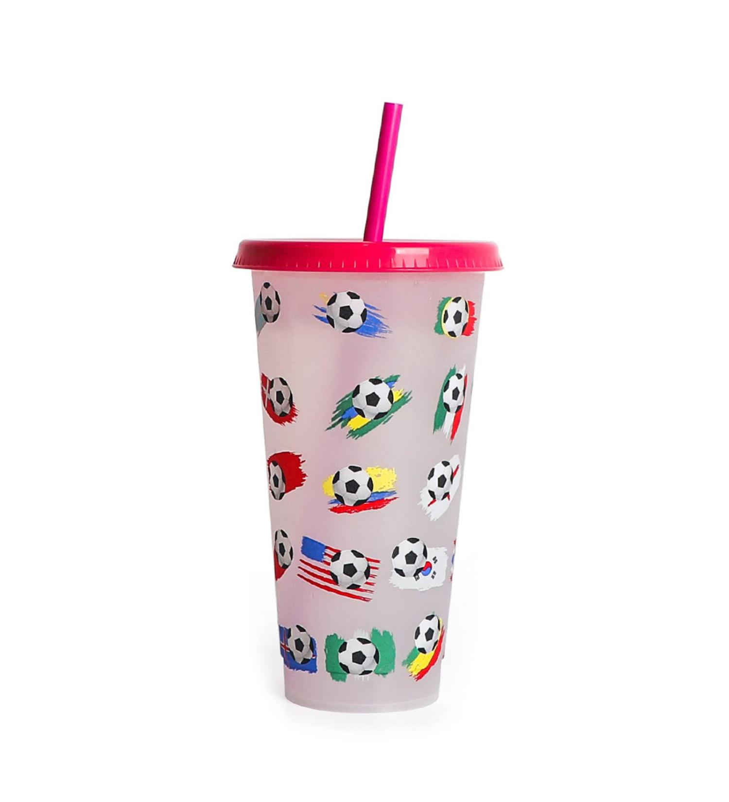 Football & Flag Straw Cup with Lid Reusable Plastic-Tumblers Travel Coffee Mug Color-Changing Water Drinking Bottle Red - Buy Online on GoSupps.com