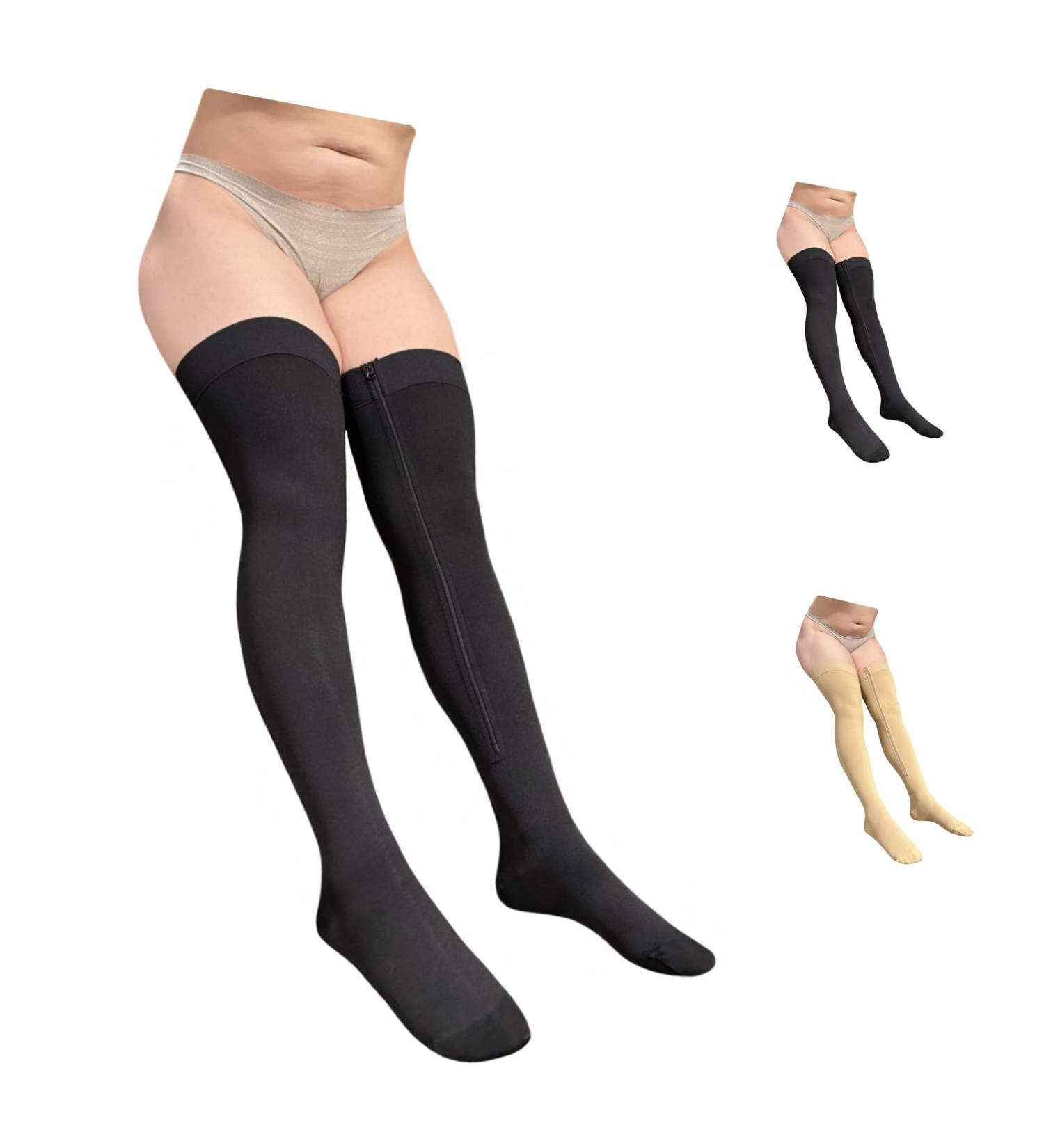Buy Closed Toe 20-30 mmHg Compression Thigh Highs with Zipper - Black Large-X-Large | International Shipping Available - Buy Online on GoSupps.com