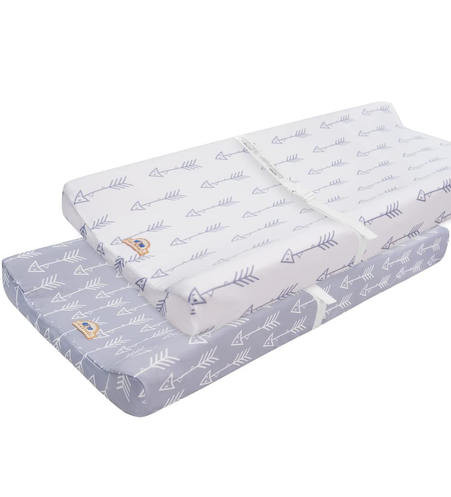 BlueSnail Print Changing Pad Cover Set 2PK - Gender Neutral Gray+White Design - Breathable & Comfortable for Baby Boys and Girls | 2 Pack - Buy Online on GoSupps.com