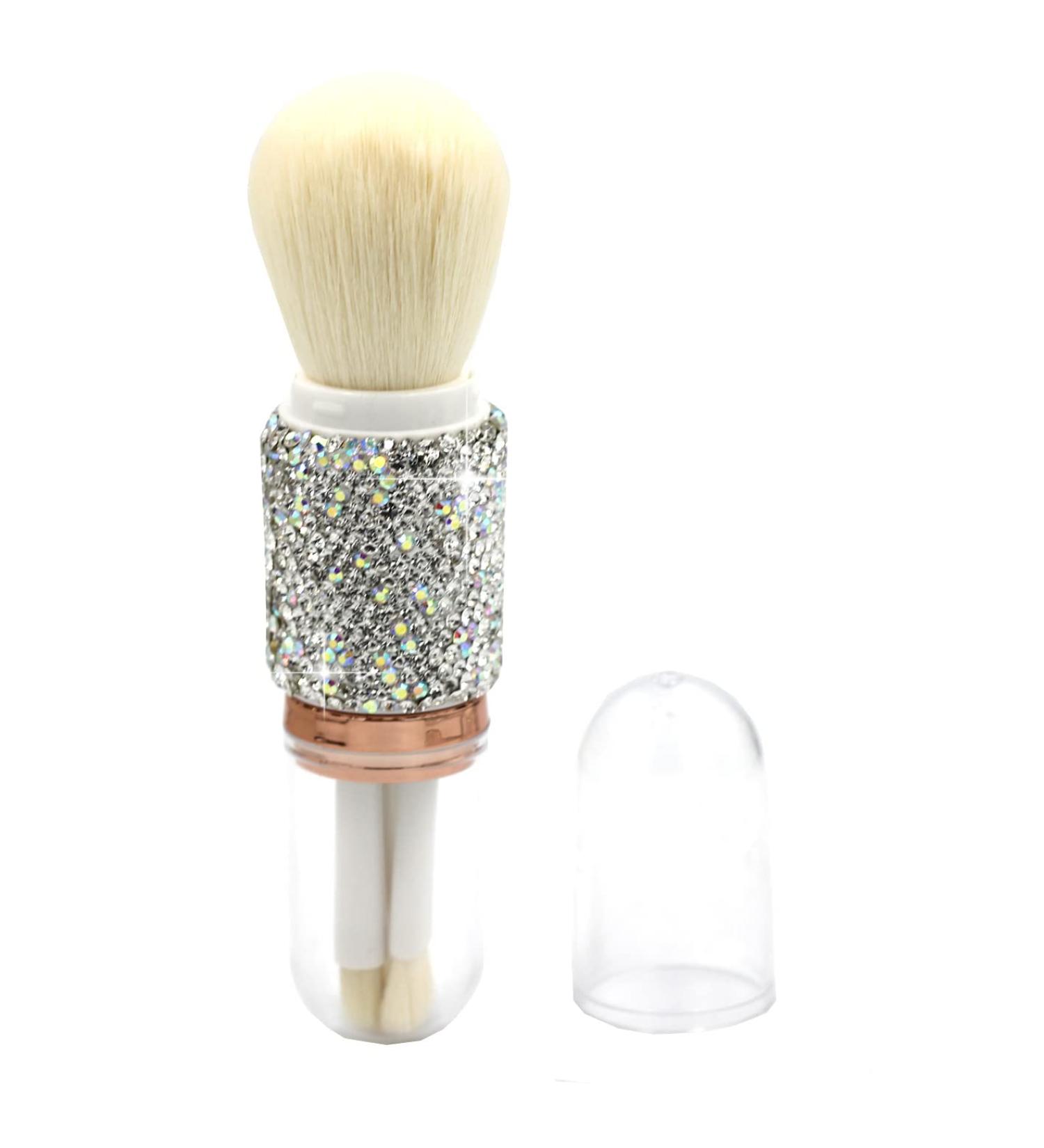 Bling Rhinestones Mini Makeup Brush Set - 4 in 1 Portable Silver Brushes for Eyes & Face | International Shipping Available - Buy Online on GoSupps.com