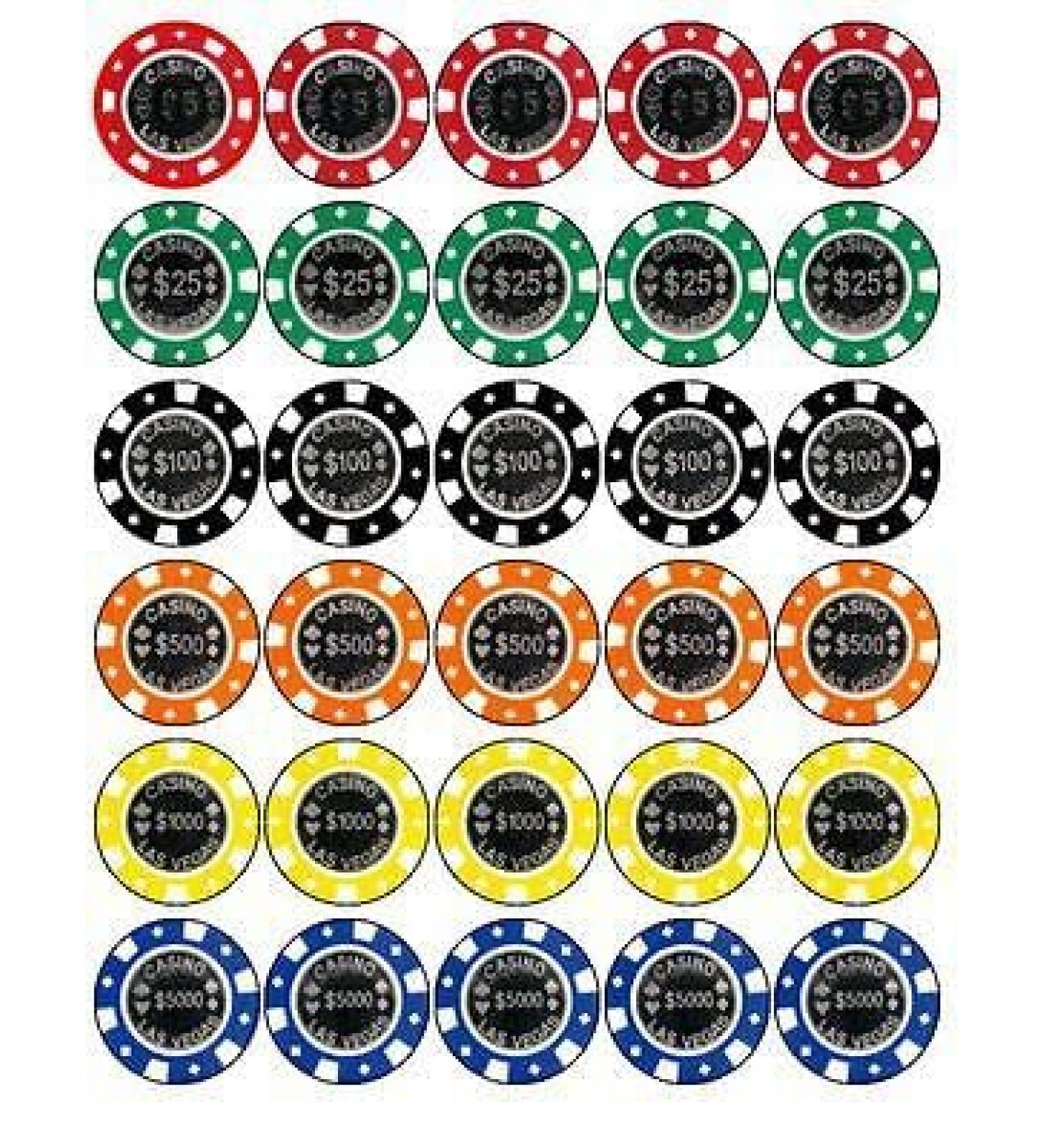 CASINO VEGAS POKER CHIPS - 30 x 1.5" / 4CM Rice Paper Cake Topper DECORATIONS D1